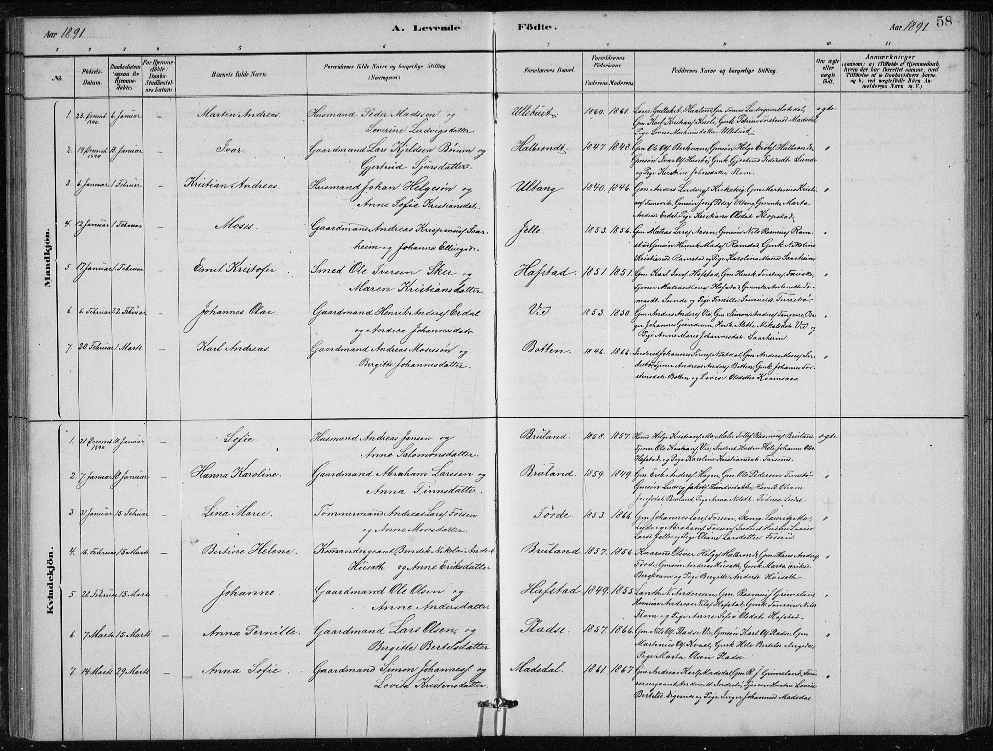 Førde sokneprestembete, AV/SAB-A-79901/H/Hab/Haba/L0002: Parish register (copy) no. A 2, 1881-1898, p. 58