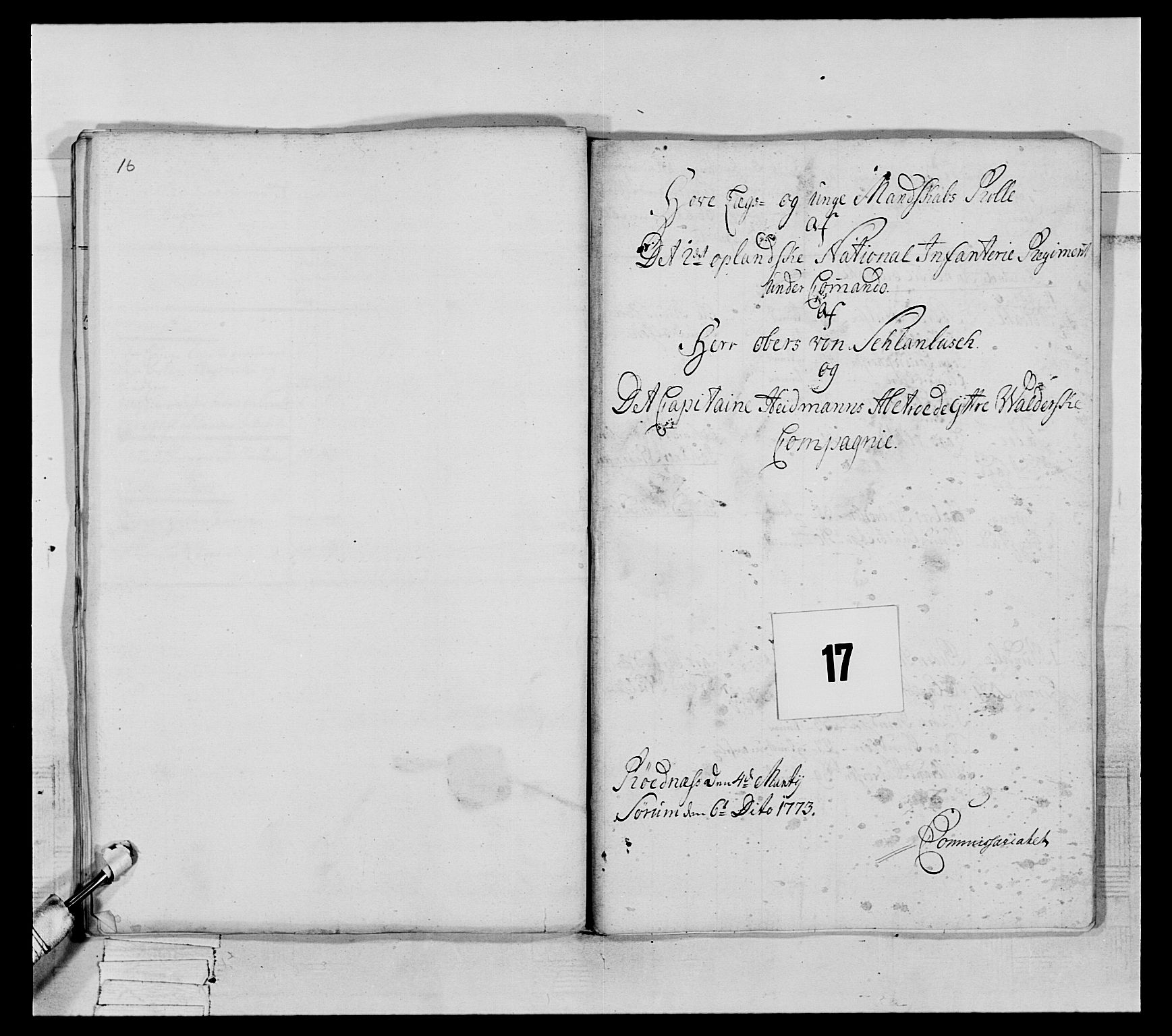Generalitets- og kommissariatskollegiet, Det kongelige norske kommissariatskollegium, AV/RA-EA-5420/E/Eh/L0063: 2. Opplandske nasjonale infanteriregiment, 1773, p. 273