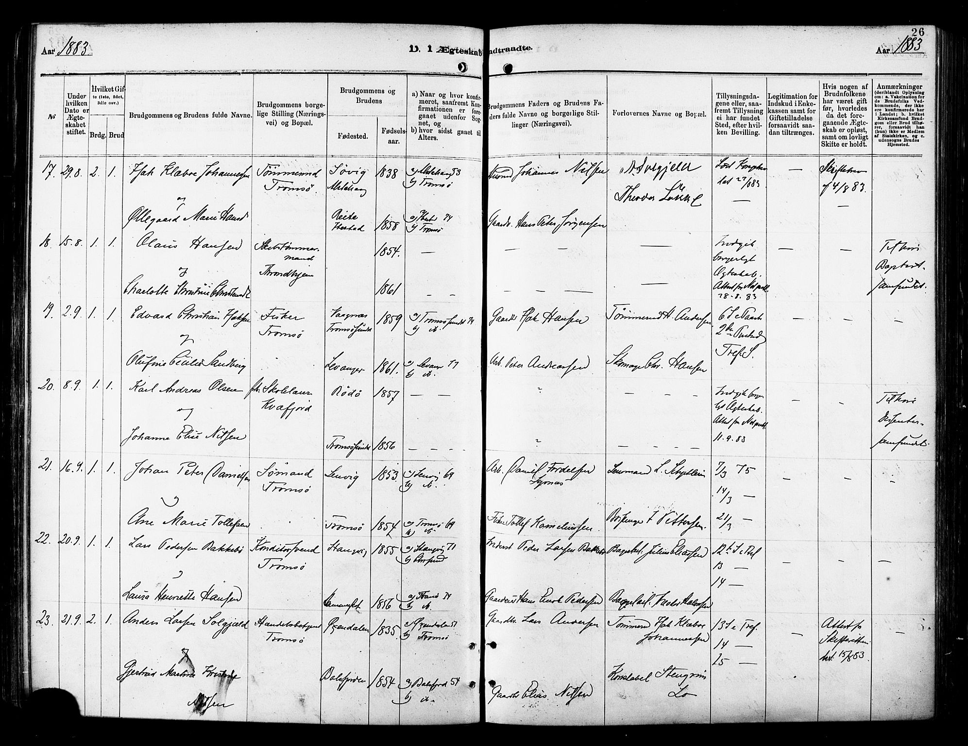 Tromsø sokneprestkontor/stiftsprosti/domprosti, SATØ/S-1343/G/Ga/L0014kirke: Parish register (official) no. 14, 1878-1888, p. 26