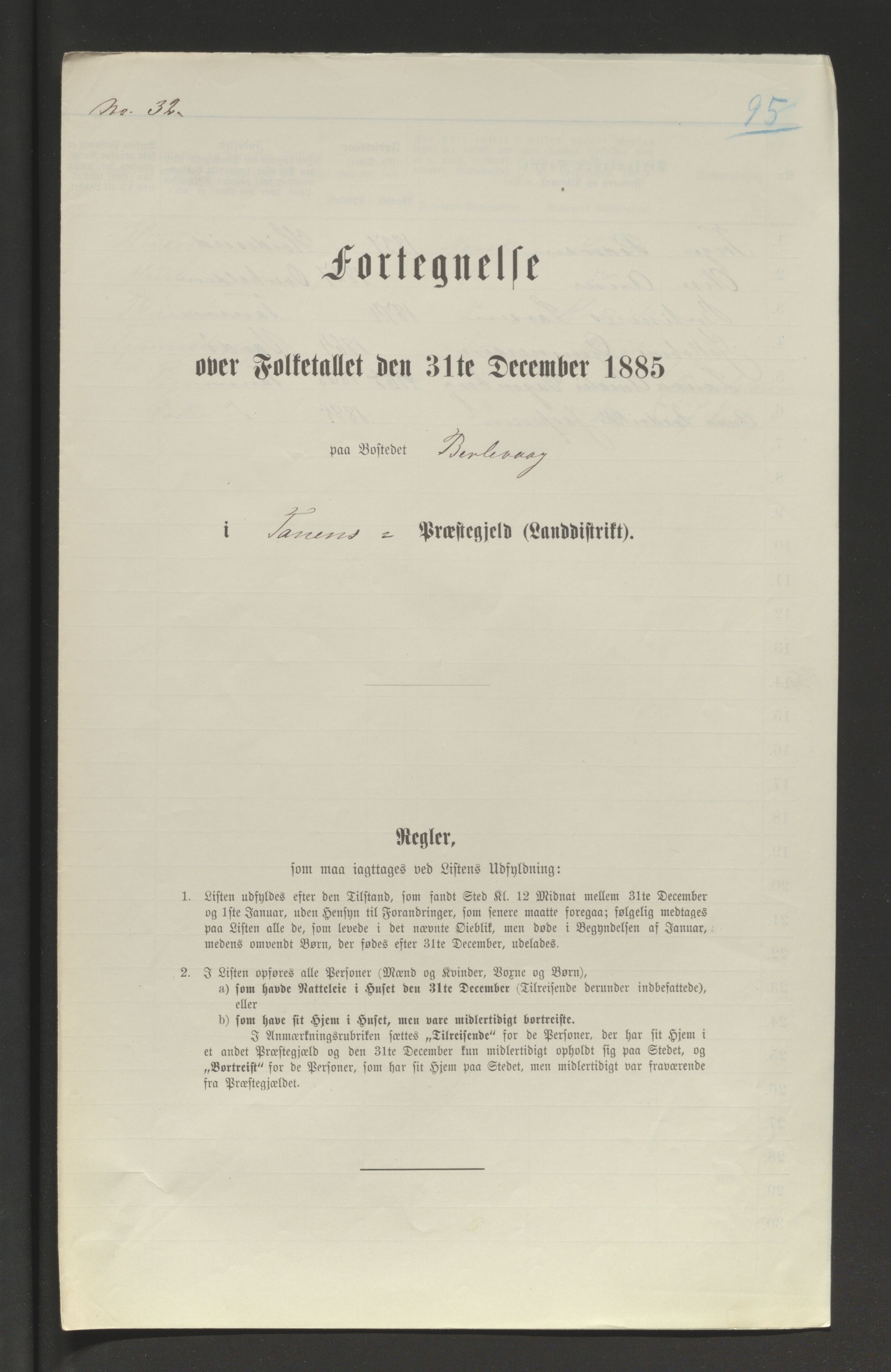 SATØ, 1885 census for 2025 Tana, 1885, p. 95a