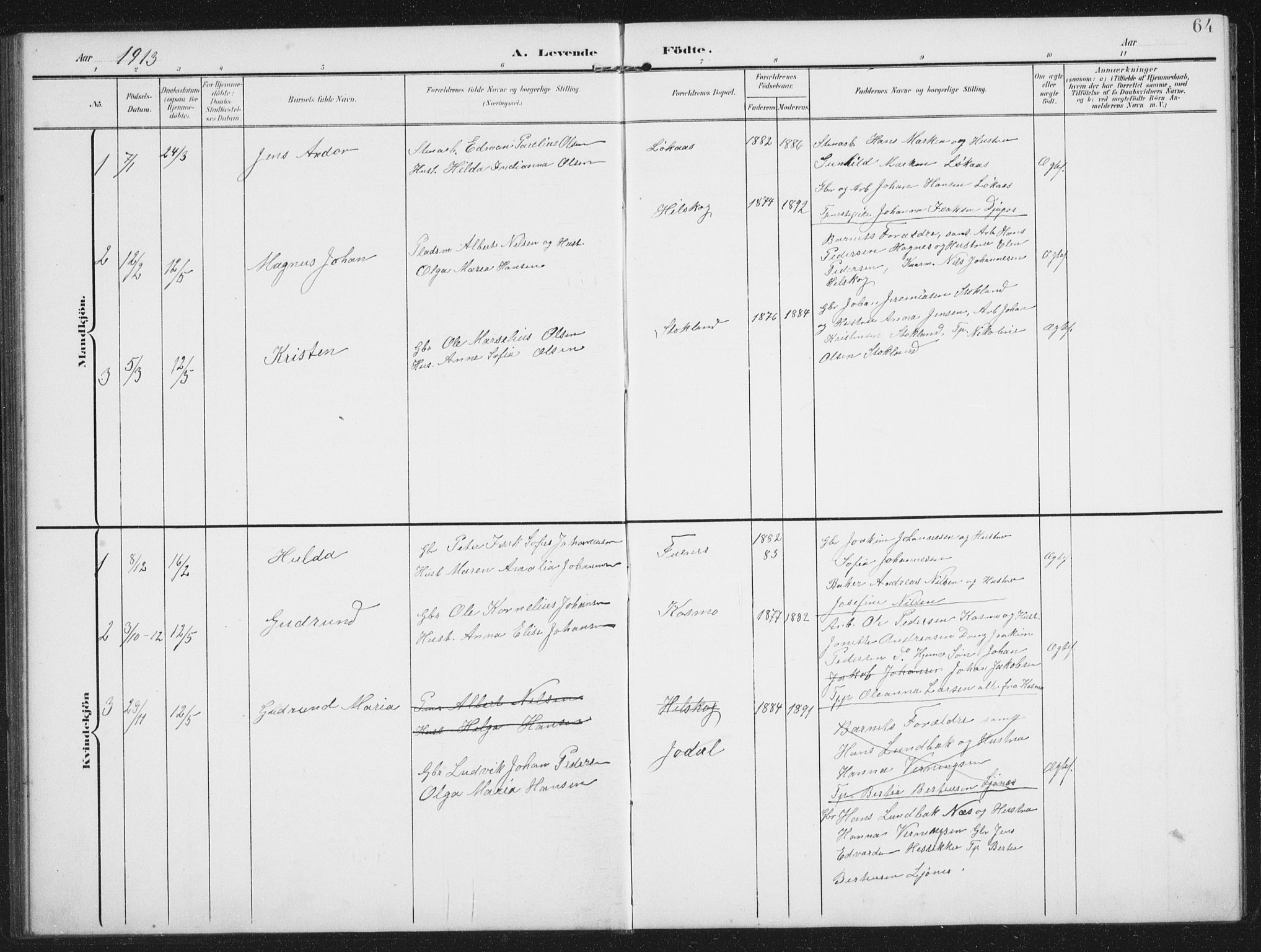 Ministerialprotokoller, klokkerbøker og fødselsregistre - Nordland, AV/SAT-A-1459/851/L0726: Parish register (copy) no. 851C01, 1902-1924, p. 64