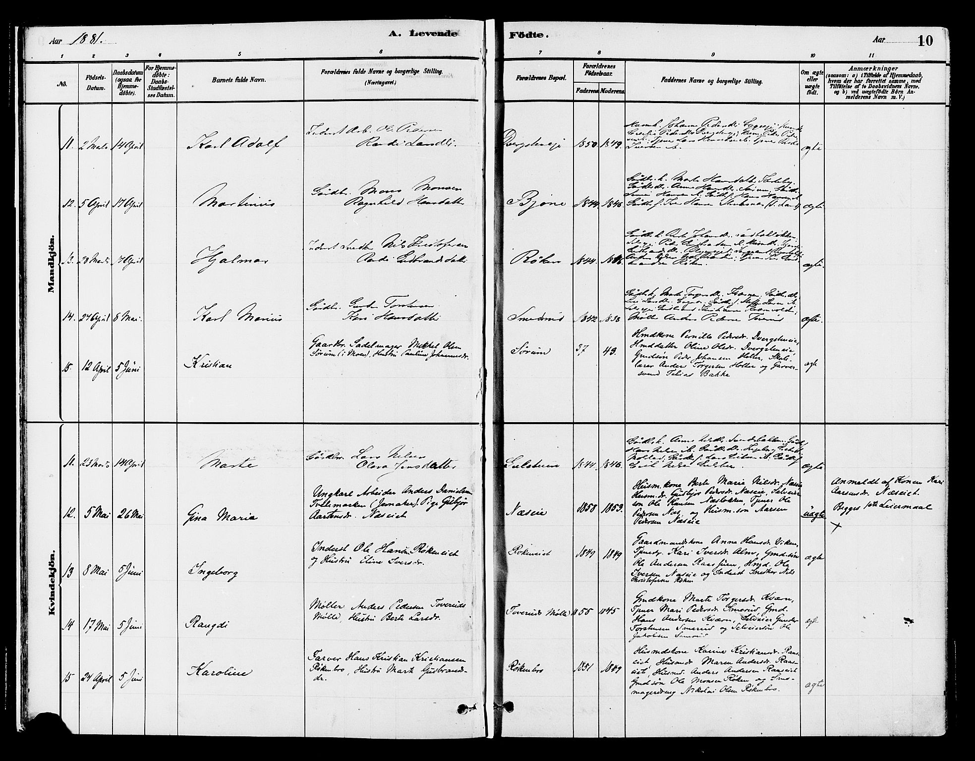 Gran prestekontor, AV/SAH-PREST-112/H/Ha/Haa/L0015: Parish register (official) no. 15, 1880-1888, p. 10