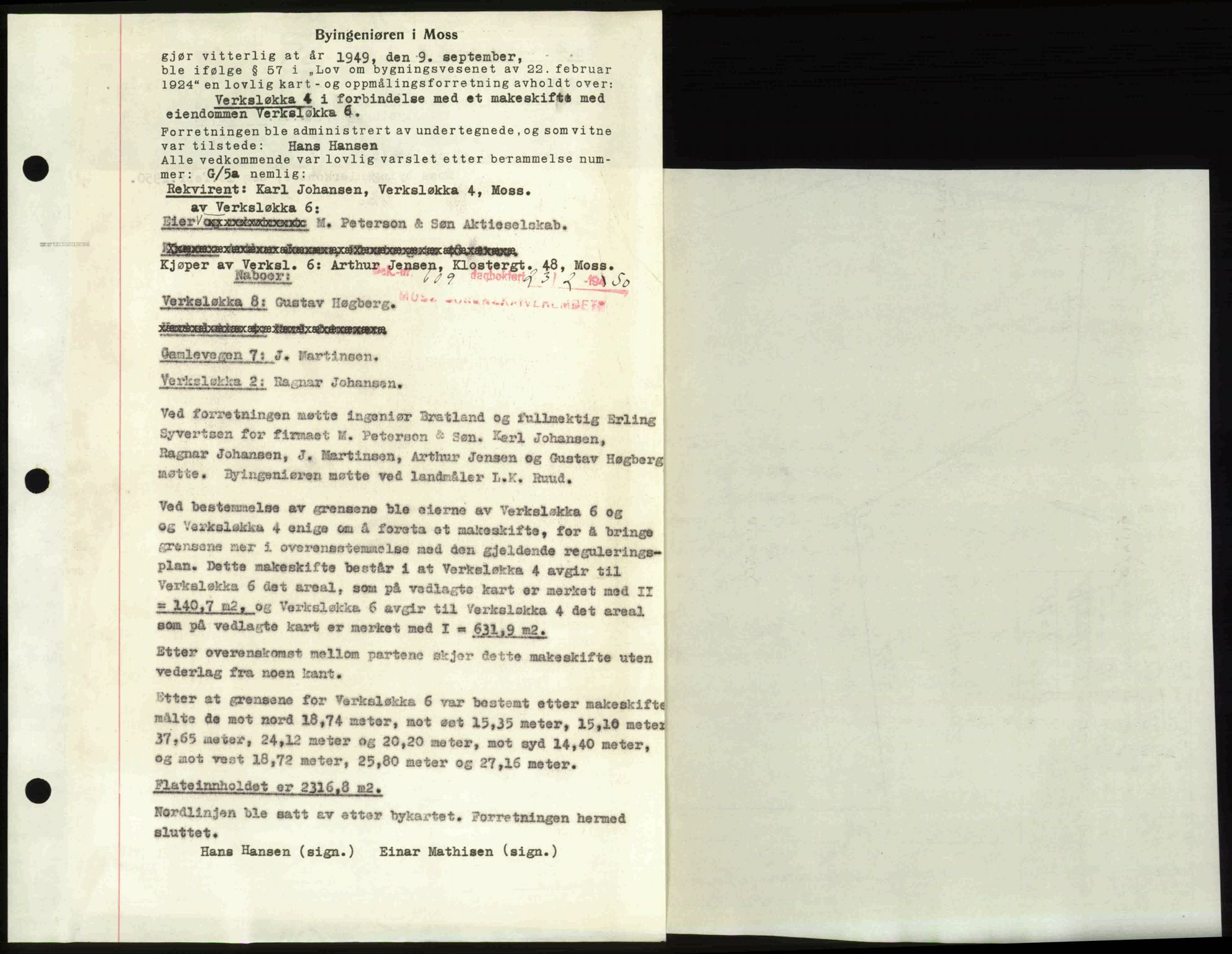 Moss sorenskriveri, SAO/A-10168: Mortgage book no. A25, 1950-1950, Diary no: : 609/1950