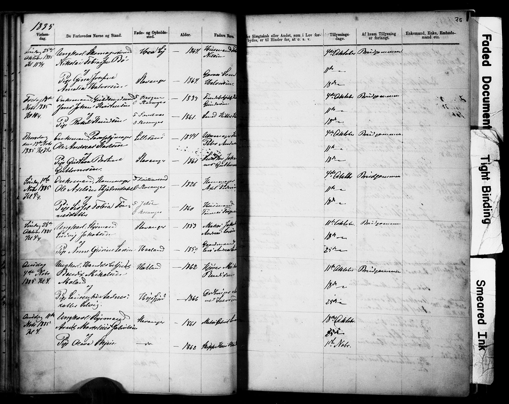 Domkirken sokneprestkontor, SAST/A-101812/001/30/30BB/L0014: Parish register (copy) no. B 14, 1875-1902, p. 75