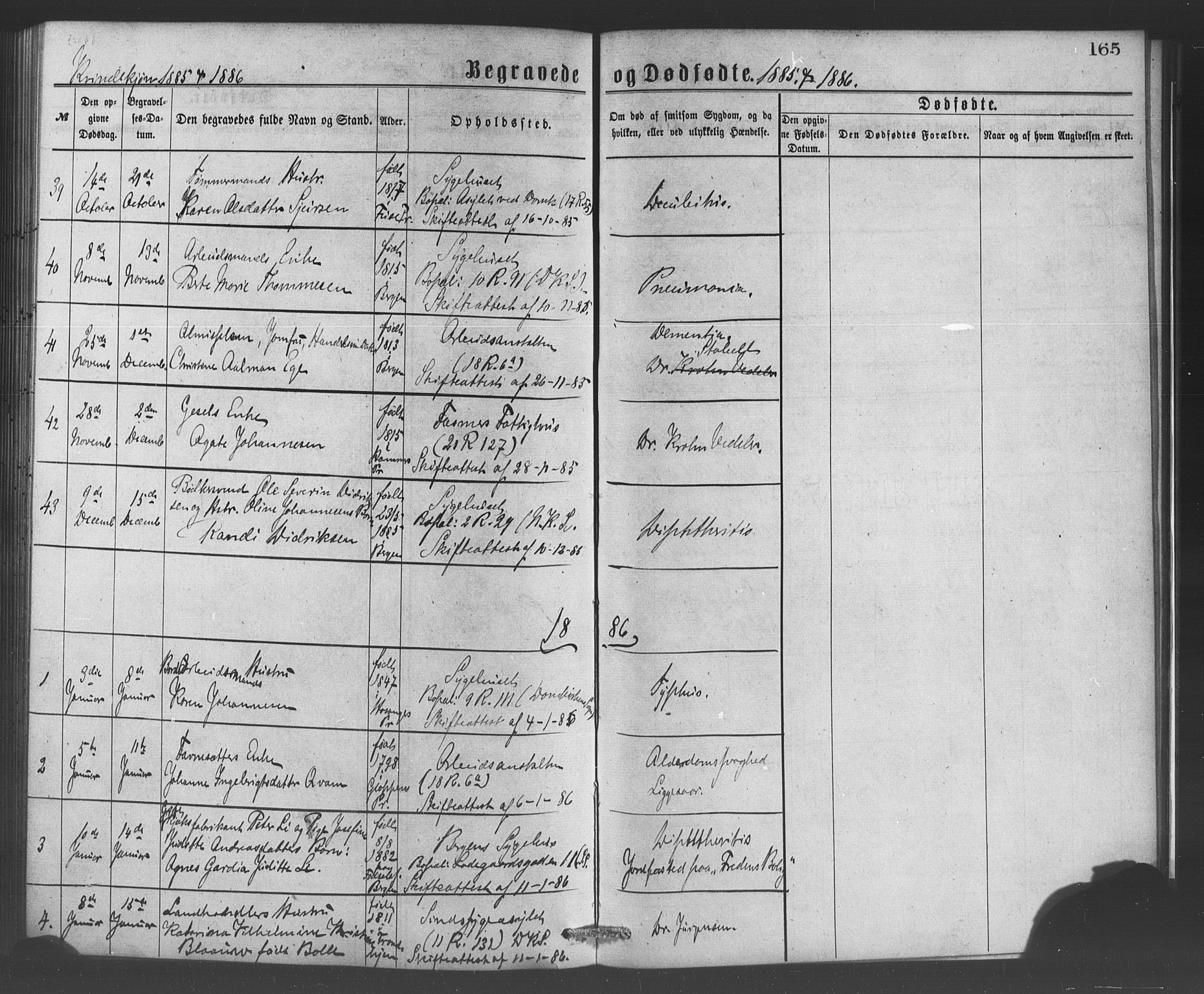 Bergen kommunale pleiehjem - stiftelsespresten, SAB/A-100281: Parish register (official) no. A 1, 1874-1886, p. 165
