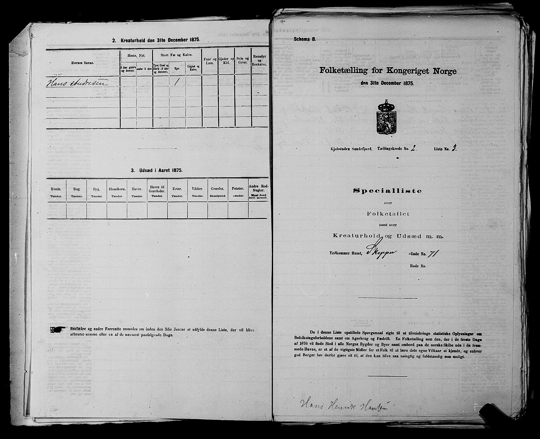 SAKO, 1875 census for 0706B Sandeherred/Sandefjord, 1875, p. 186