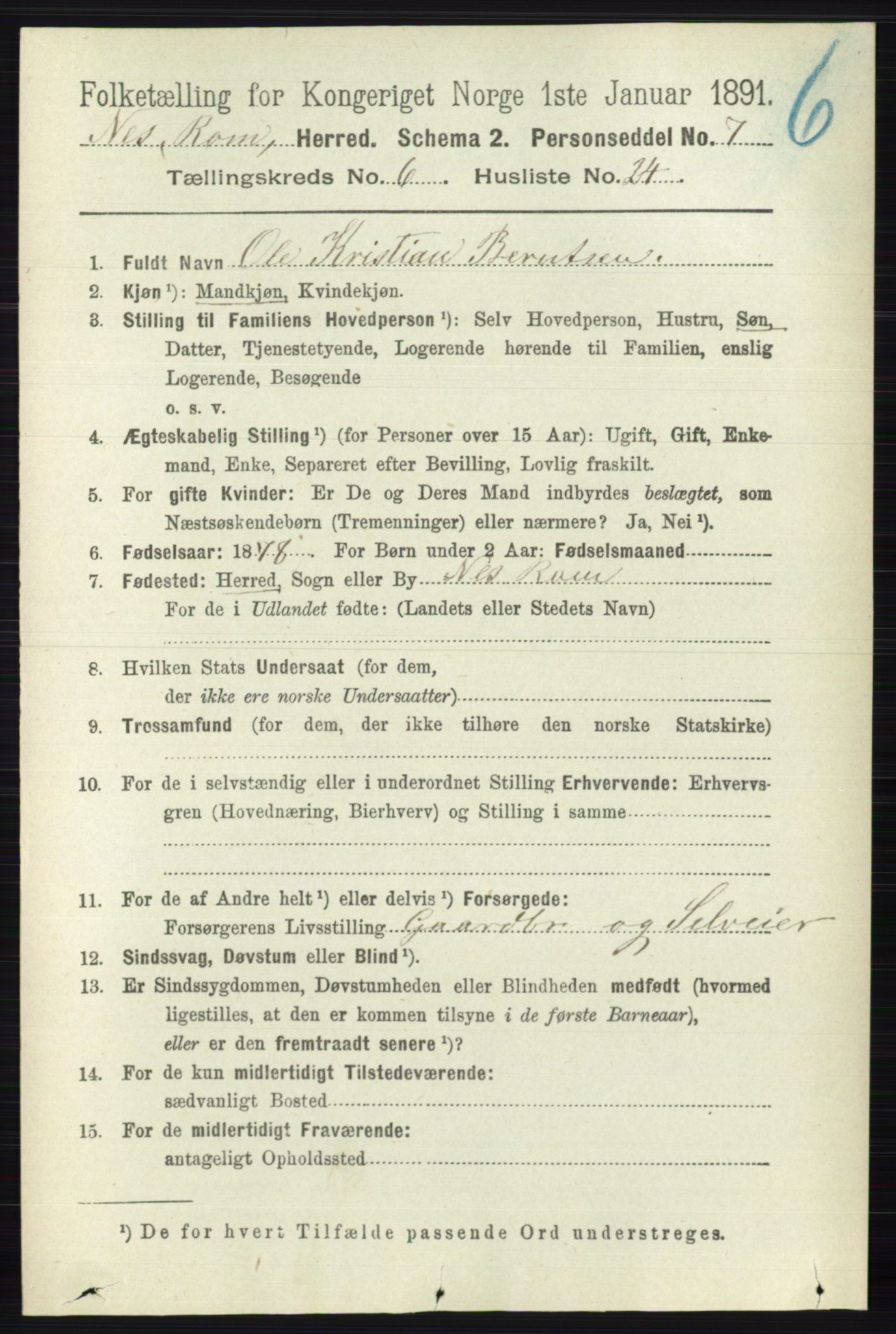 RA, 1891 census for 0236 Nes, 1891, p. 3524