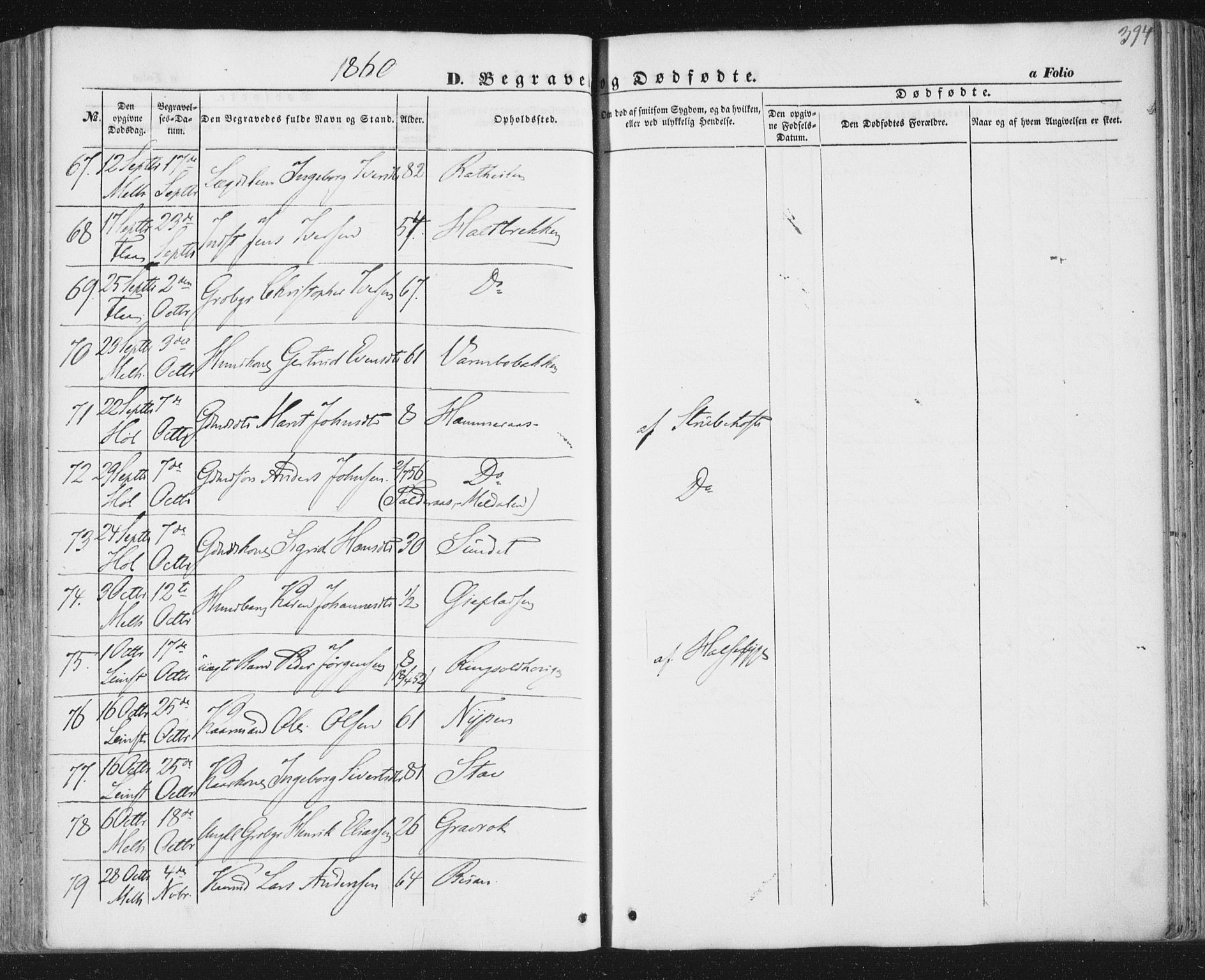 Ministerialprotokoller, klokkerbøker og fødselsregistre - Sør-Trøndelag, SAT/A-1456/691/L1076: Parish register (official) no. 691A08, 1852-1861, p. 394
