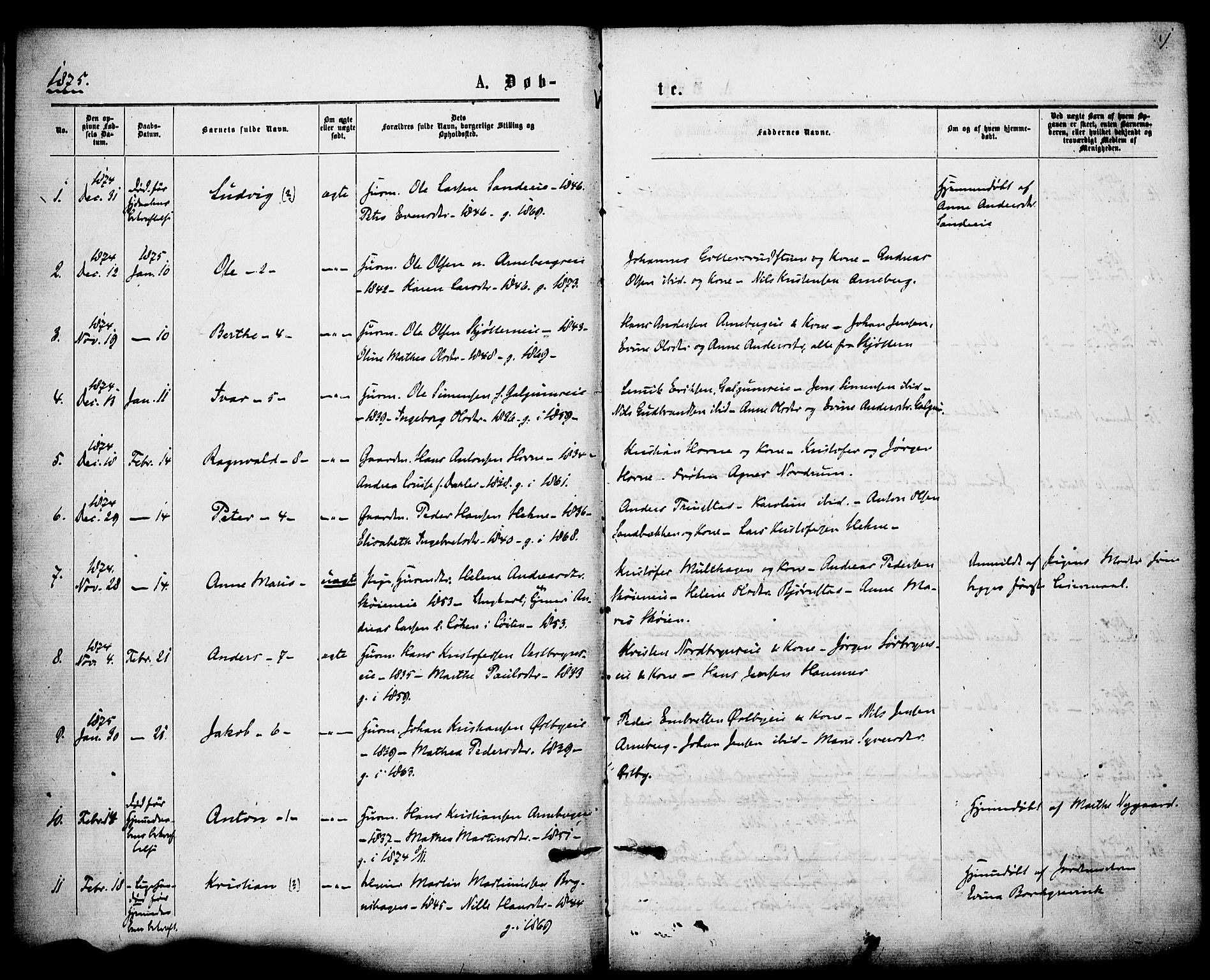 Romedal prestekontor, SAH/PREST-004/K/L0007: Parish register (official) no. 7, 1875-1879, p. 1