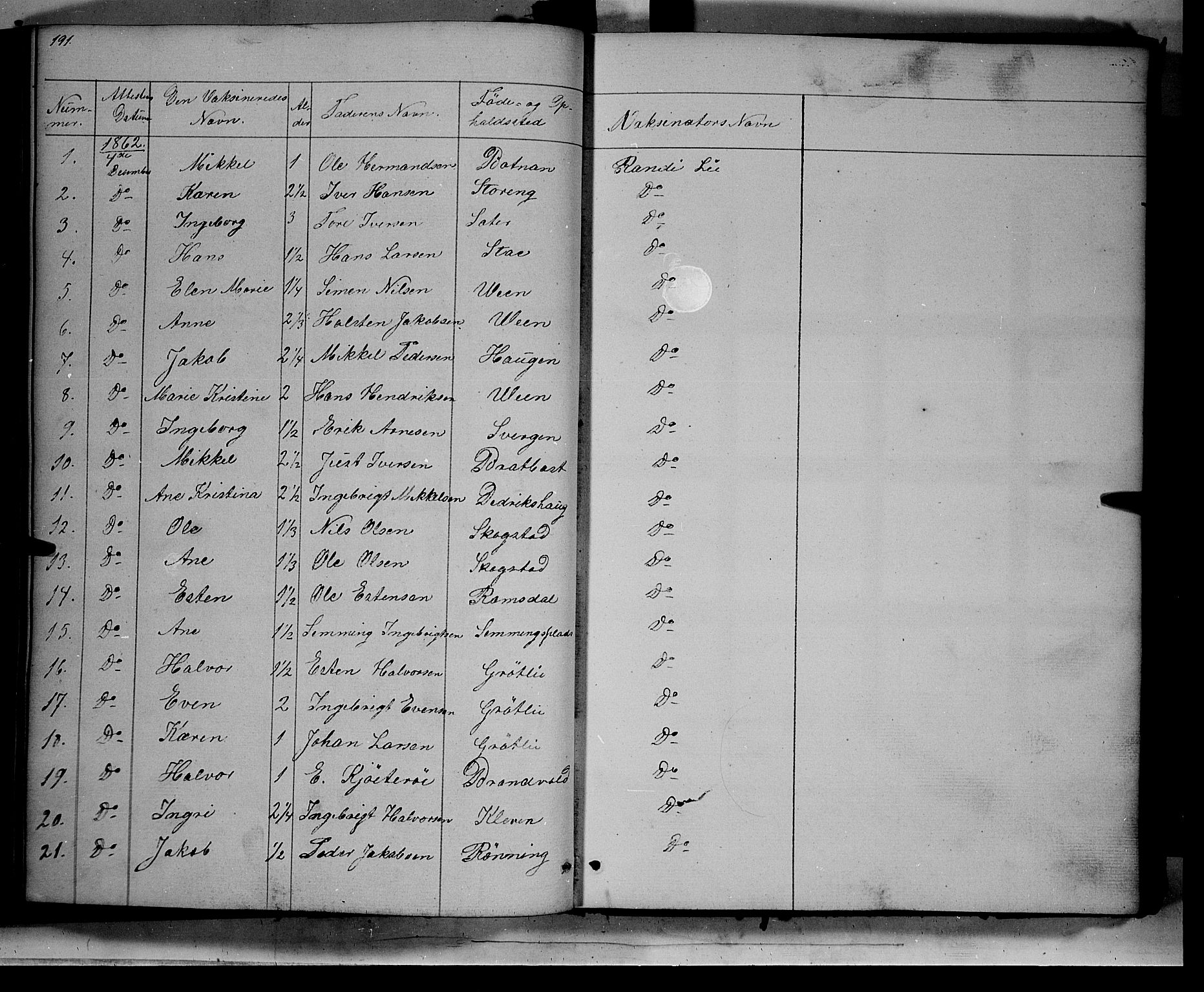 Kvikne prestekontor, SAH/PREST-064/H/Ha/Haa/L0005: Parish register (official) no. 5, 1841-1862, p. 191