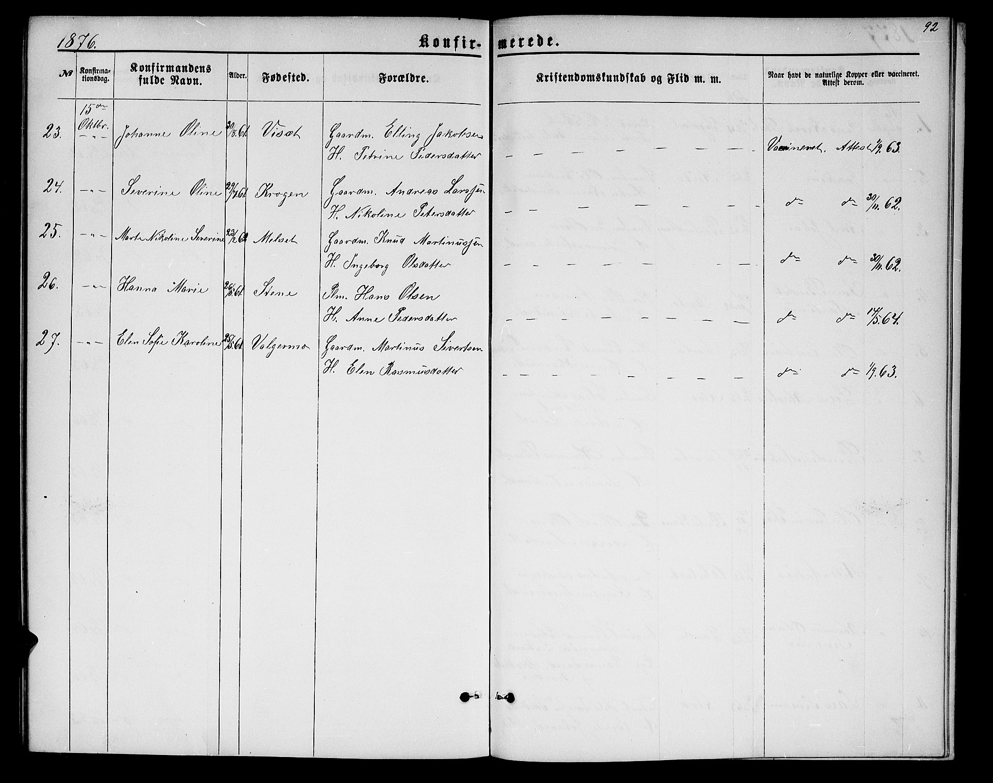 Ministerialprotokoller, klokkerbøker og fødselsregistre - Møre og Romsdal, AV/SAT-A-1454/522/L0325: Parish register (copy) no. 522C04, 1872-1877, p. 92