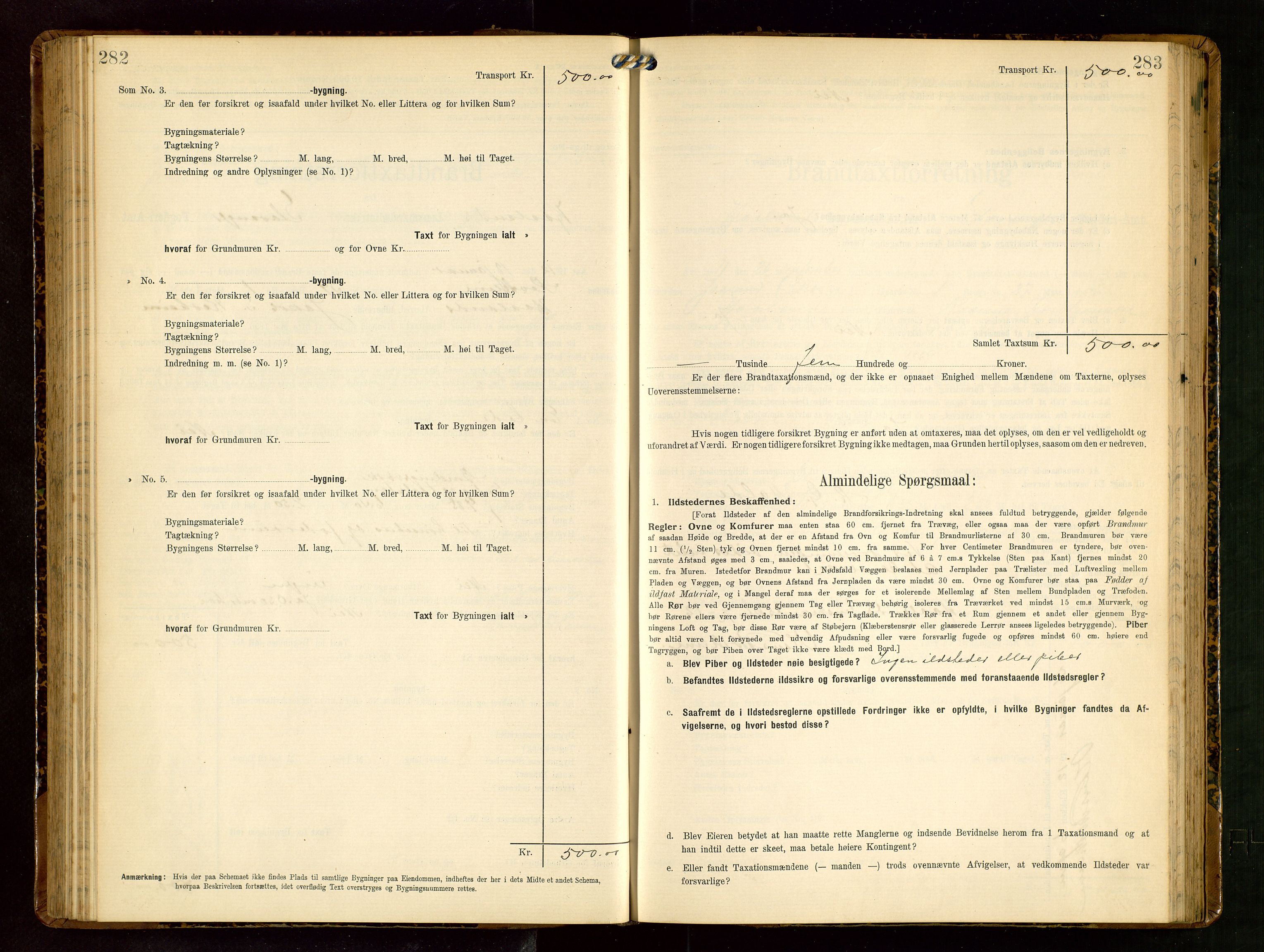 Håland lensmannskontor, SAST/A-100100/Gob/L0003: Branntakstprotokoll - skjematakst. Register i boken., 1909-1910, p. 282-283
