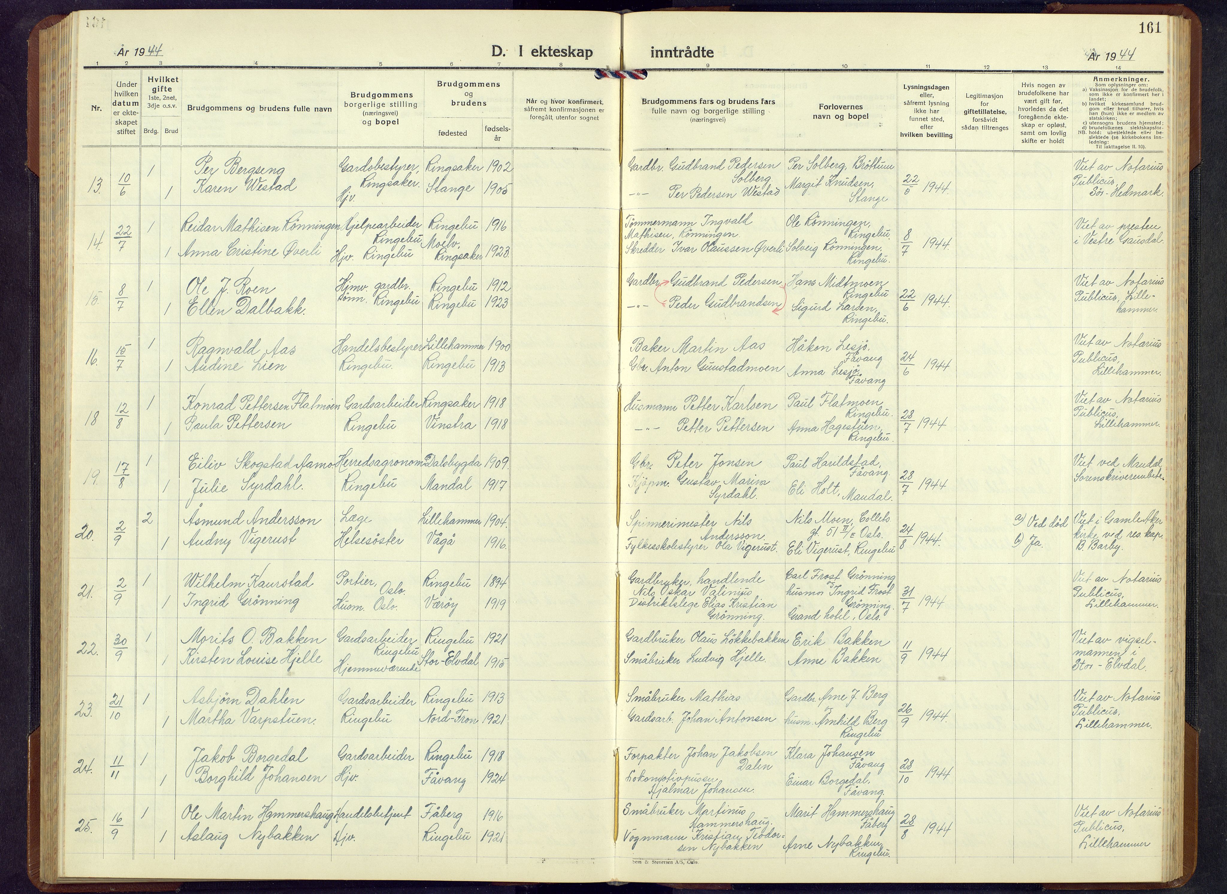 Ringebu prestekontor, AV/SAH-PREST-082/H/Ha/Hab/L0013: Parish register (copy) no. 13, 1943-1956, p. 161