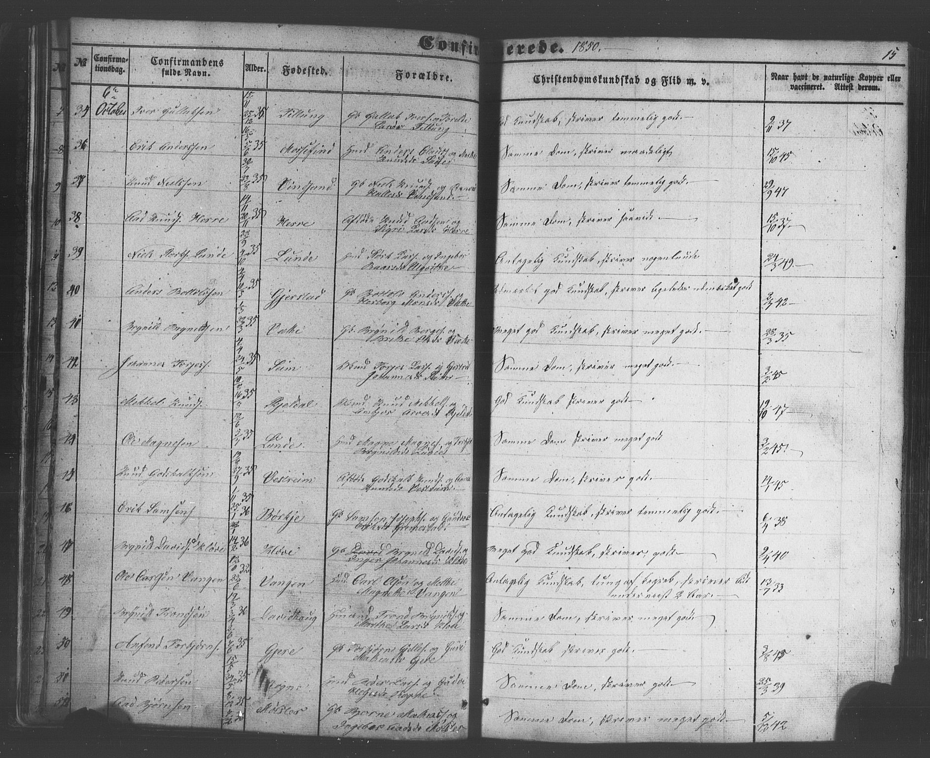 Voss sokneprestembete, SAB/A-79001/H/Haa: Parish register (official) no. A 18, 1848-1876, p. 15