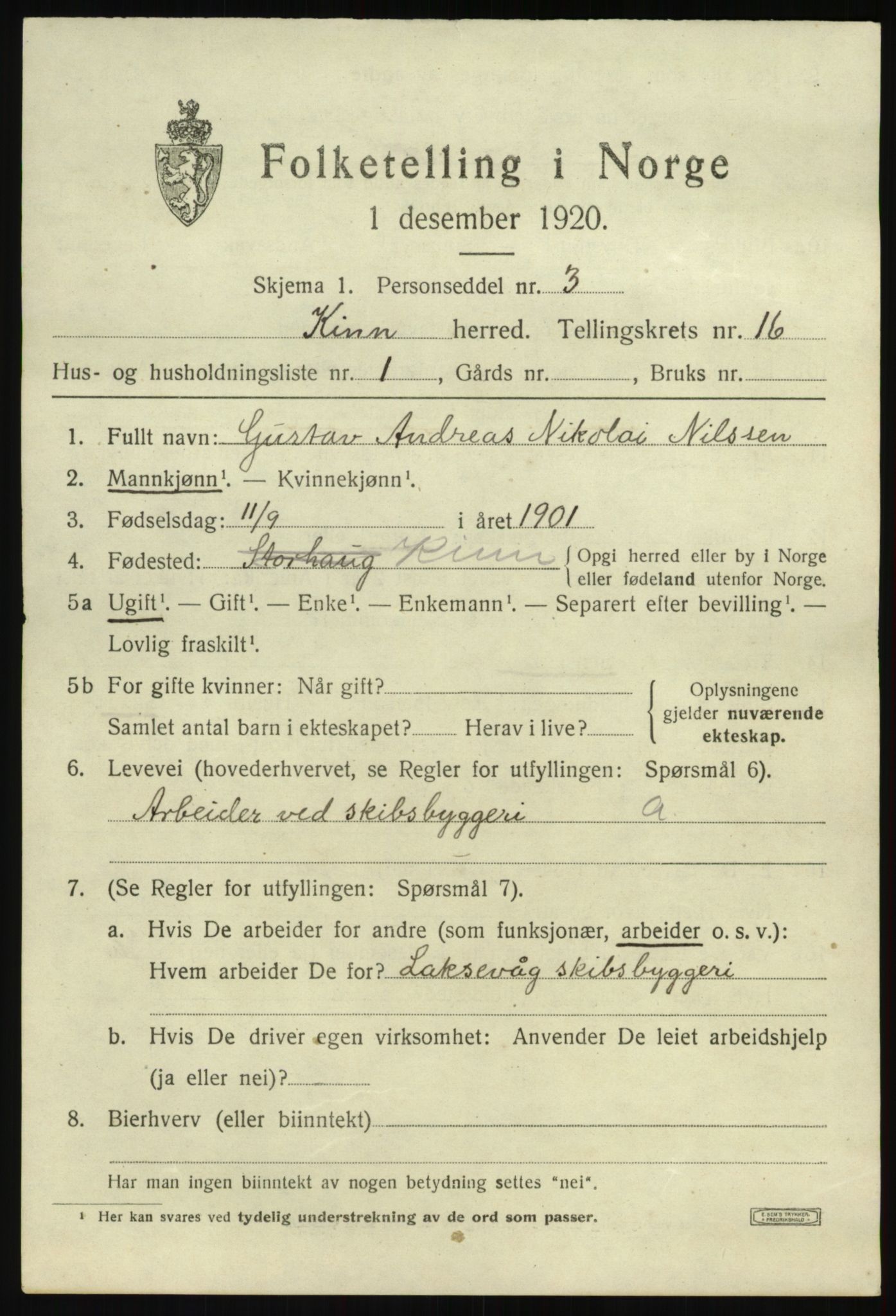 SAB, 1920 census for Kinn, 1920, p. 5579