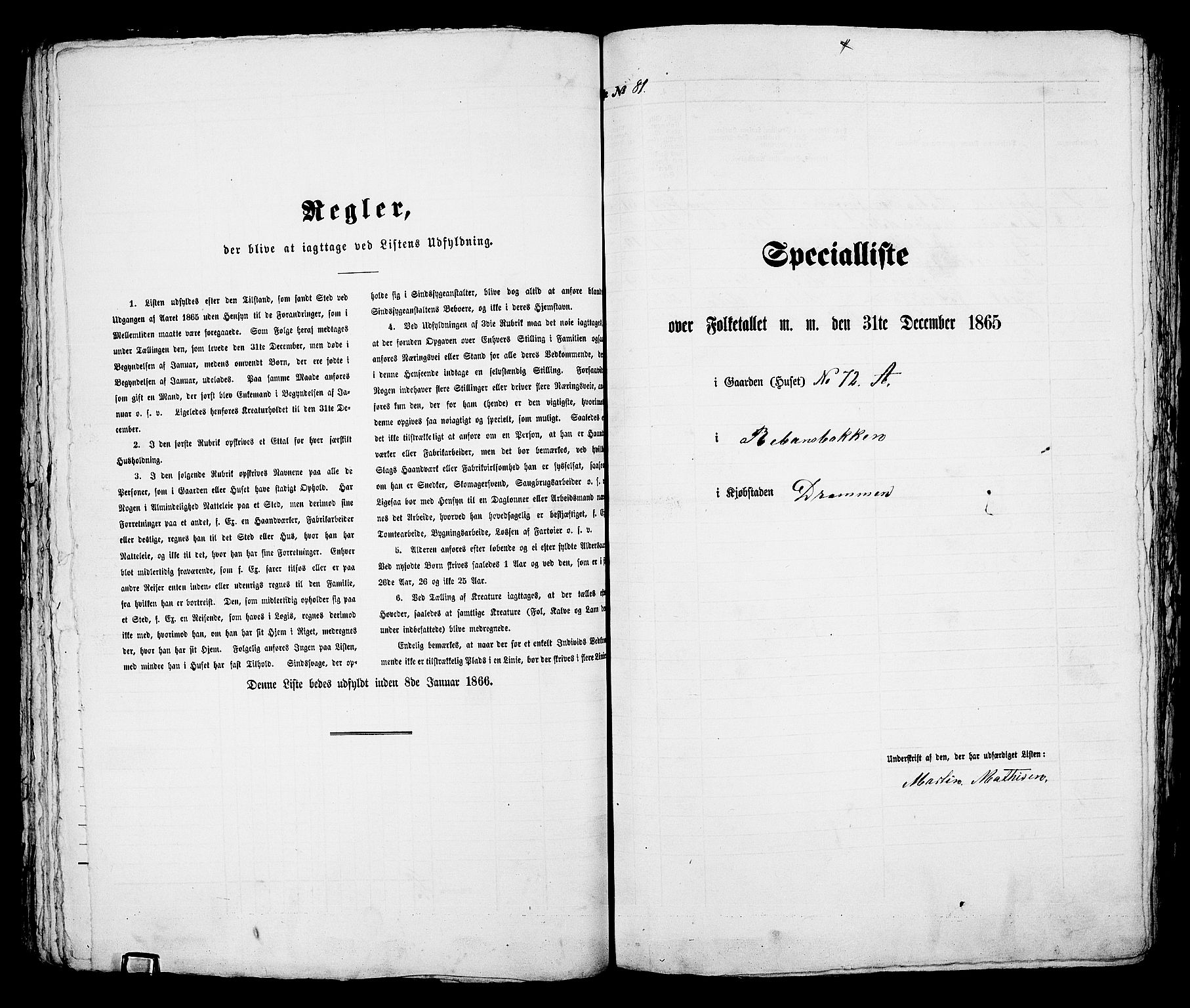 RA, 1865 census for Bragernes in Drammen, 1865, p. 181