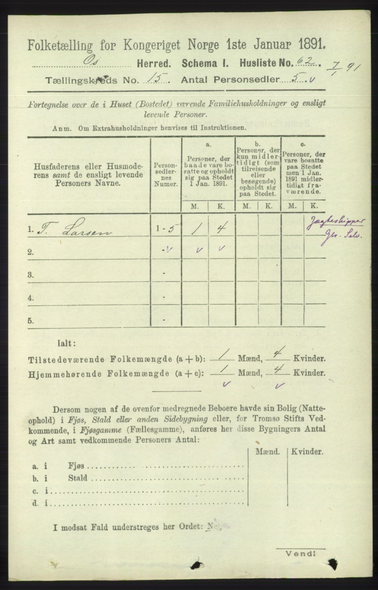 RA, 1891 census for 1243 Os, 1891, p. 3287