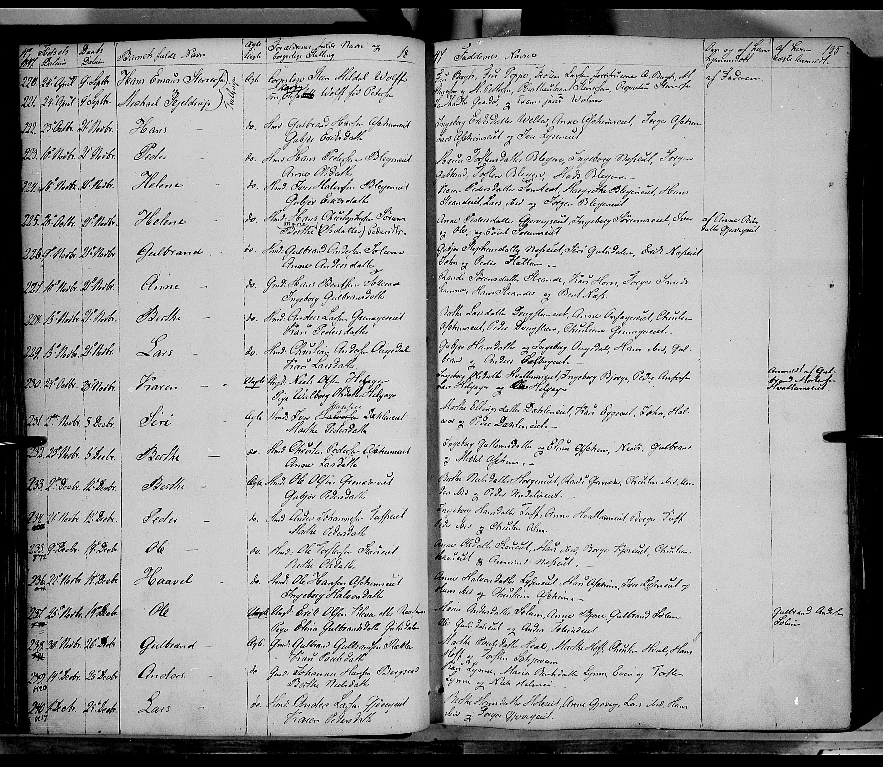 Gran prestekontor, SAH/PREST-112/H/Ha/Haa/L0011: Parish register (official) no. 11, 1842-1856, p. 134-135
