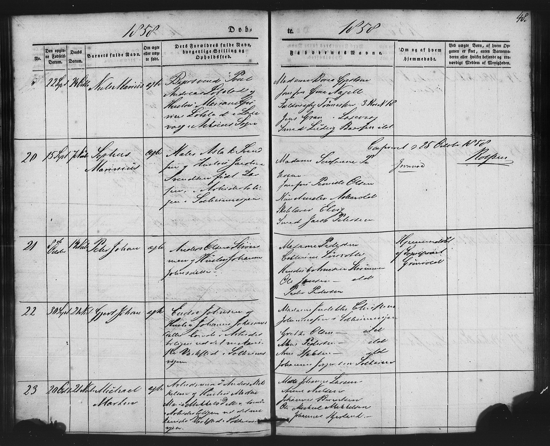 St. Jørgens hospital og Årstad sokneprestembete, AV/SAB-A-99934: Parish register (copy) no. A 2, 1843-1863, p. 48