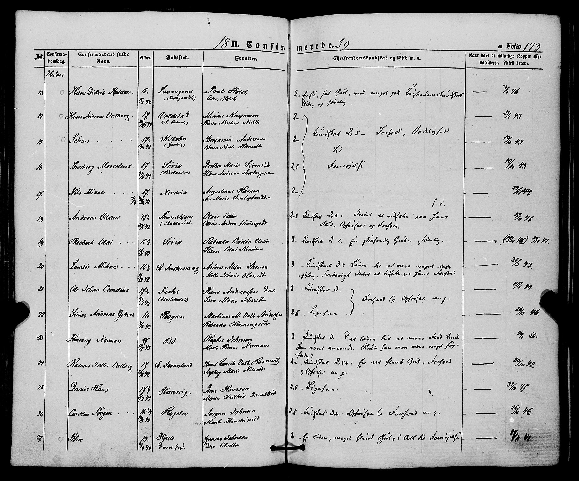 Trondenes sokneprestkontor, SATØ/S-1319/H/Ha/L0011kirke: Parish register (official) no. 11, 1853-1862, p. 173