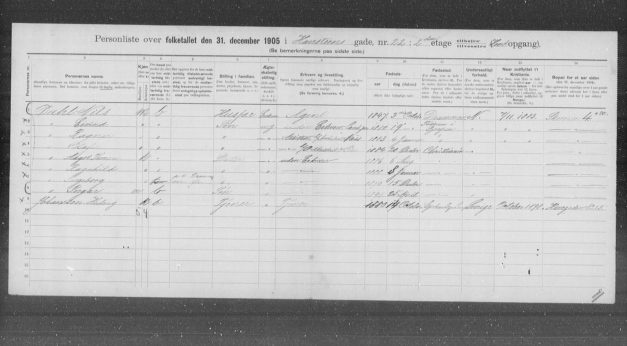 OBA, Municipal Census 1905 for Kristiania, 1905, p. 18019