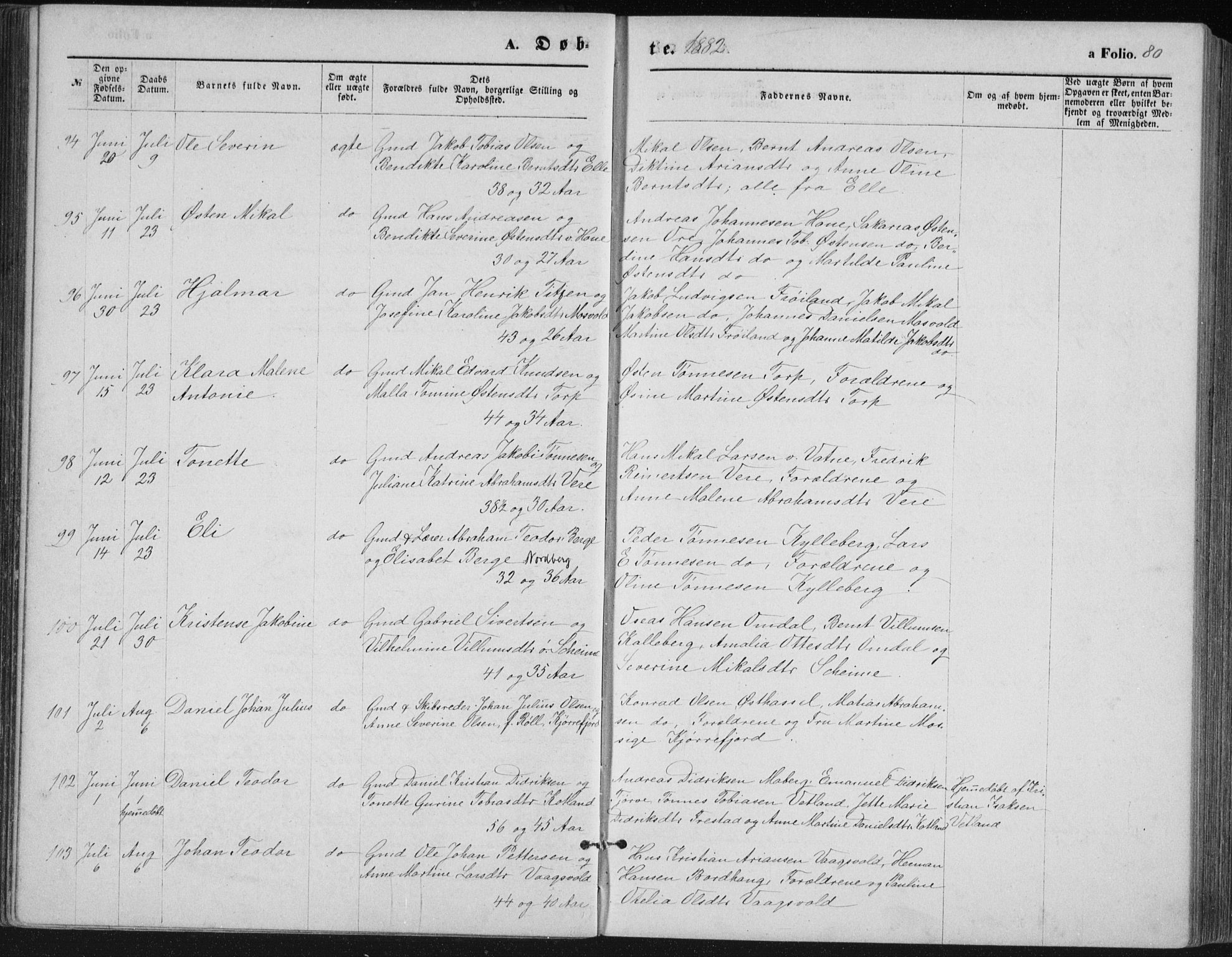 Lista sokneprestkontor, AV/SAK-1111-0027/F/Fb/L0004: Parish register (copy) no. B 4, 1877-1891, p. 80