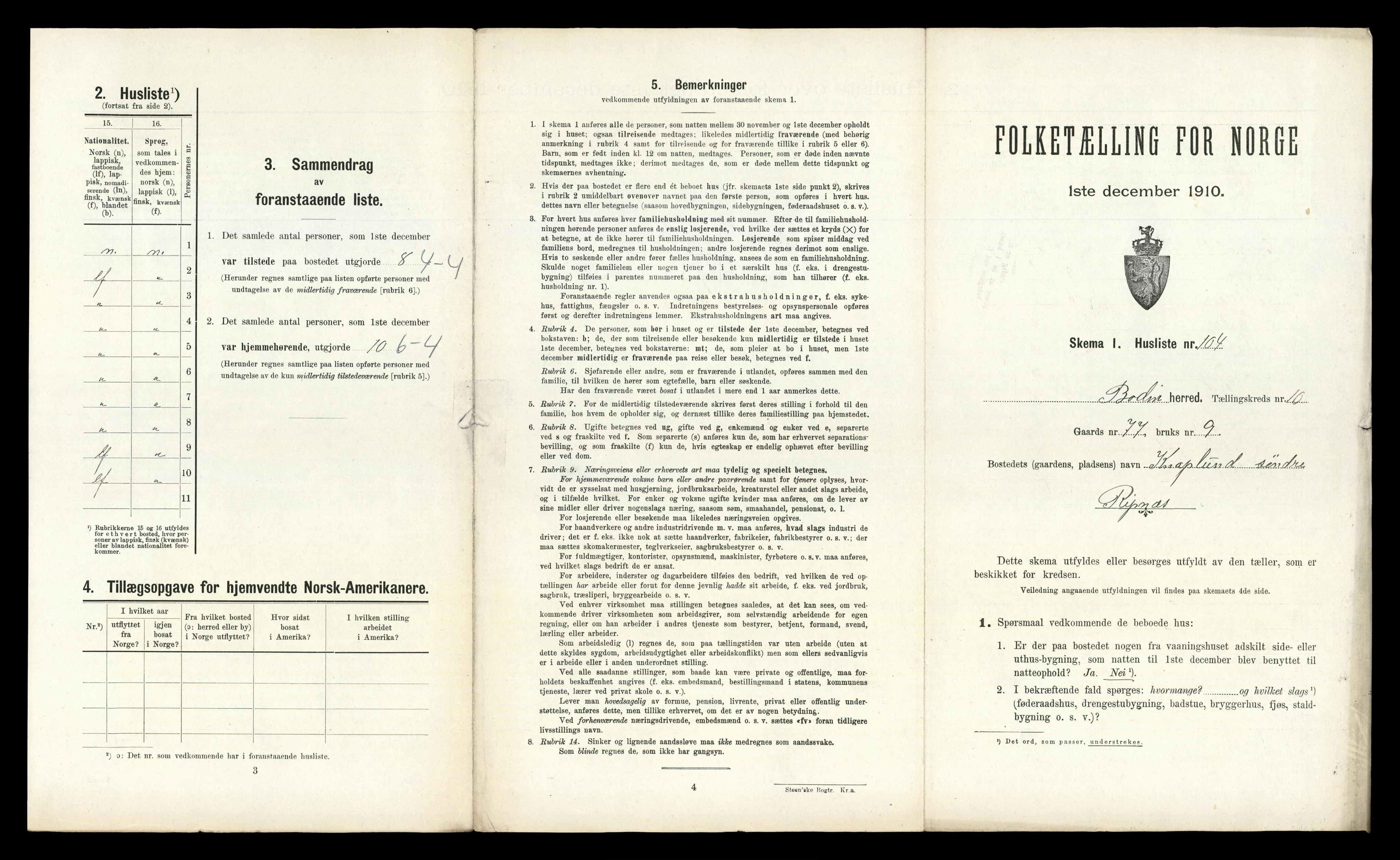 RA, 1910 census for Bodin, 1910, p. 1345