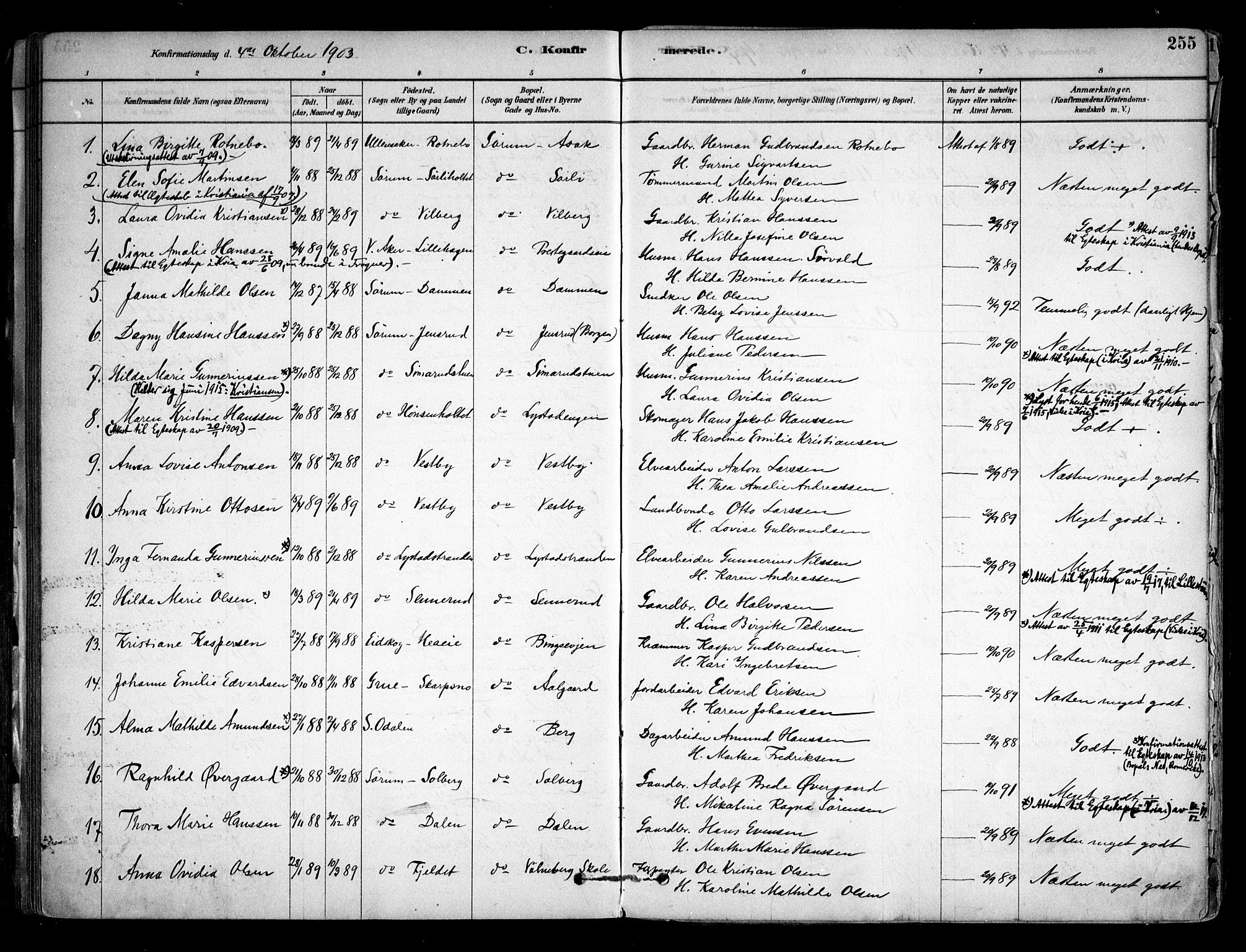 Sørum prestekontor Kirkebøker, AV/SAO-A-10303/F/Fa/L0007: Parish register (official) no. I 7, 1878-1914, p. 255