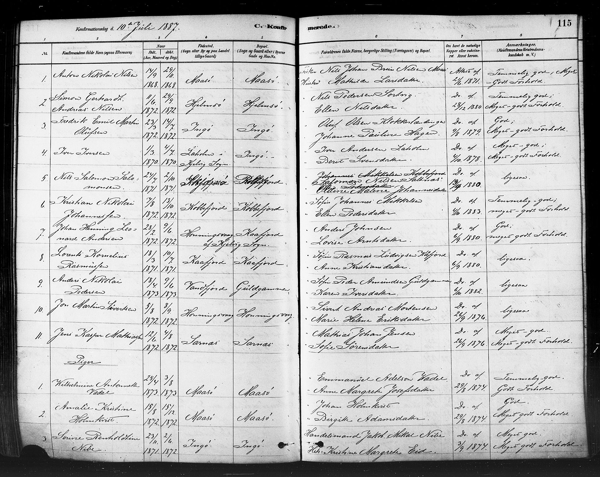 Måsøy sokneprestkontor, SATØ/S-1348/H/Ha/L0004kirke: Parish register (official) no. 4, 1878-1891, p. 115