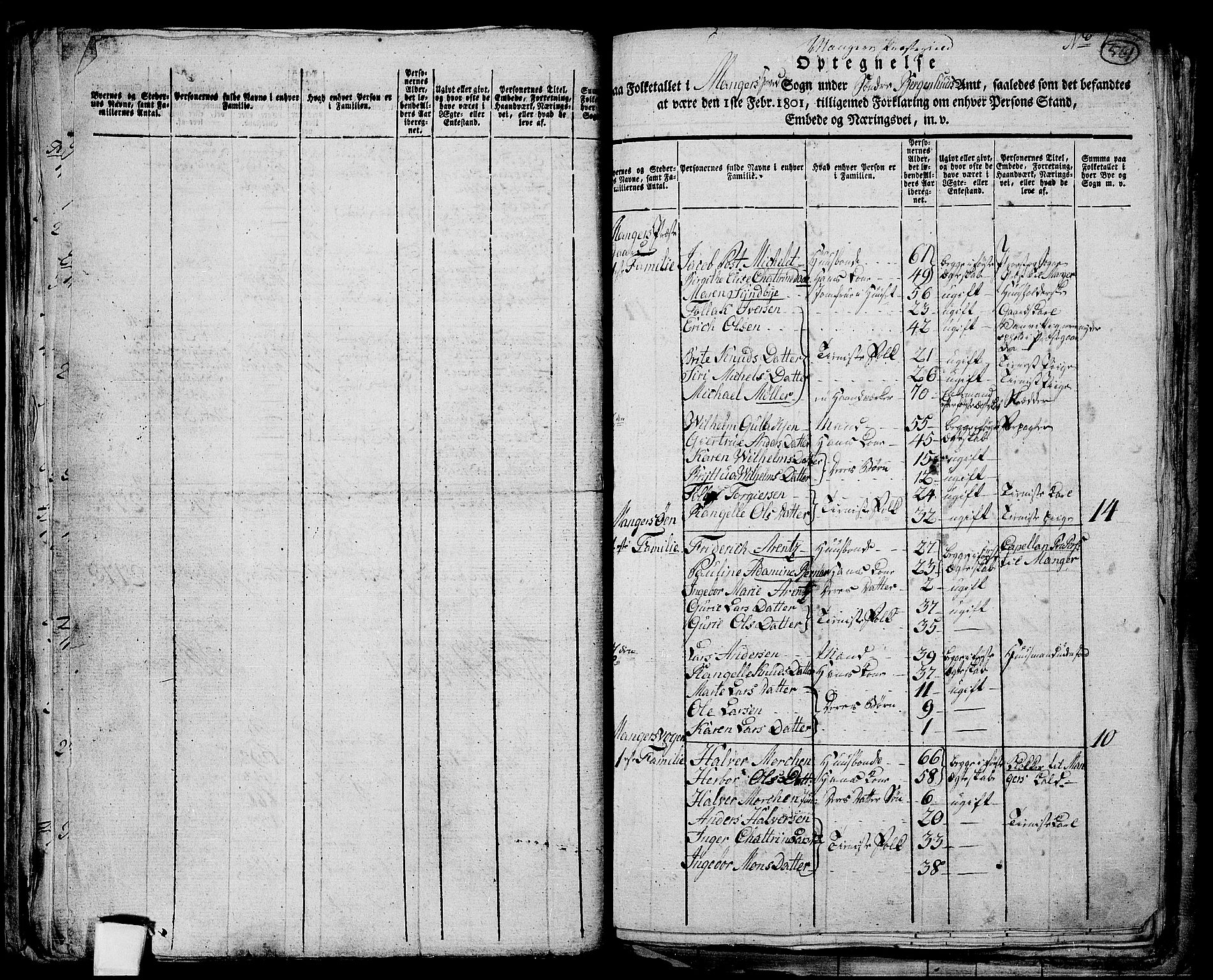 RA, 1801 census for 1261P Manger, 1801, p. 560b-561a