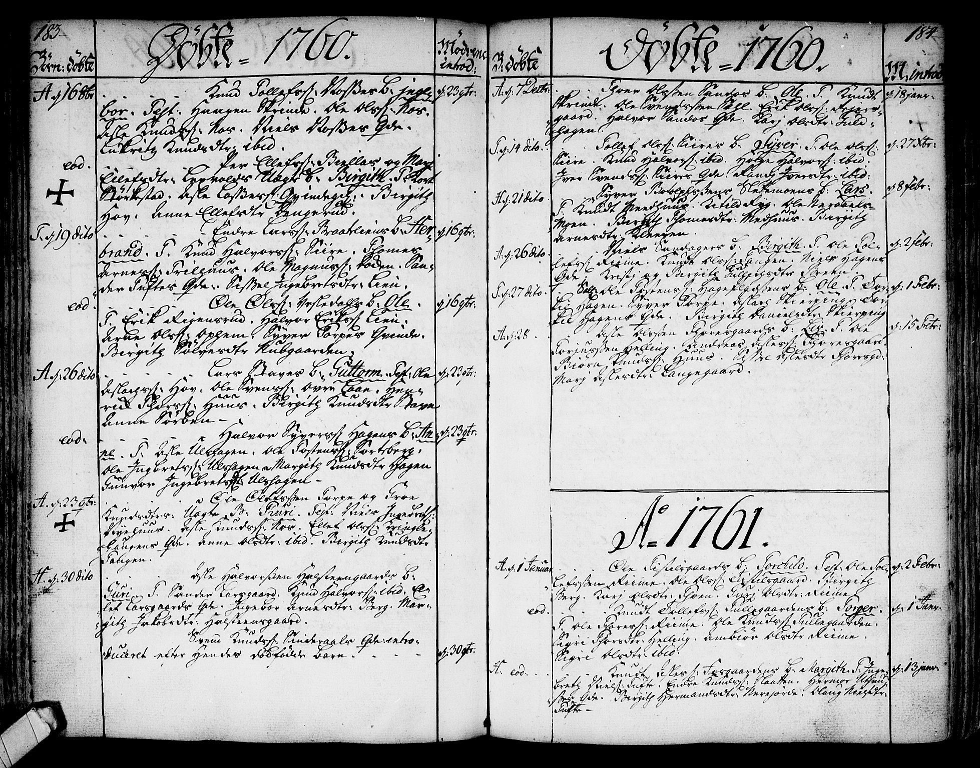 Ål kirkebøker, SAKO/A-249/F/Fa/L0001: Parish register (official) no. I 1, 1744-1769, p. 183-184