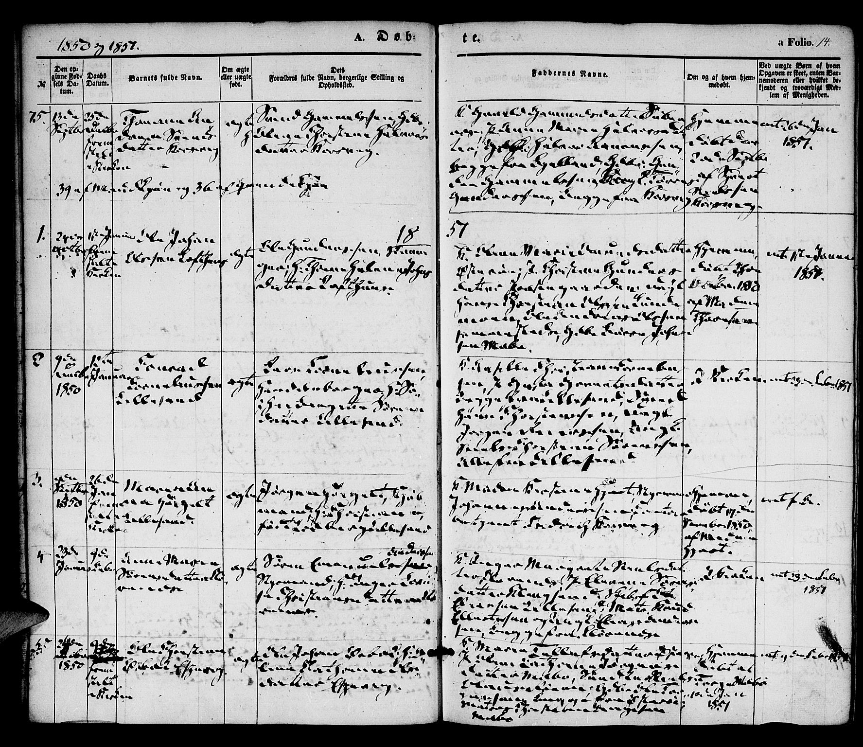 Vestre Moland sokneprestkontor, SAK/1111-0046/F/Fa/Fab/L0006: Parish register (official) no. A 6, 1850-1858, p. 14