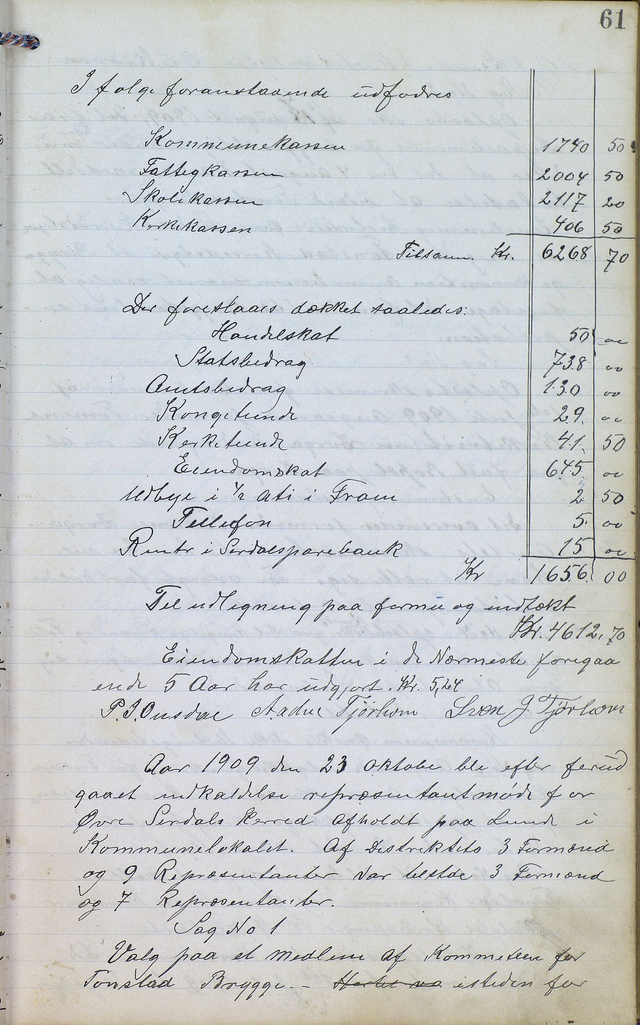 Øvre Sirdal kommune - Formannskapet/Kommunestyret, ARKSOR/1046ØS120/A/L0001: Møtebok (d), 1905-1917, p. 61