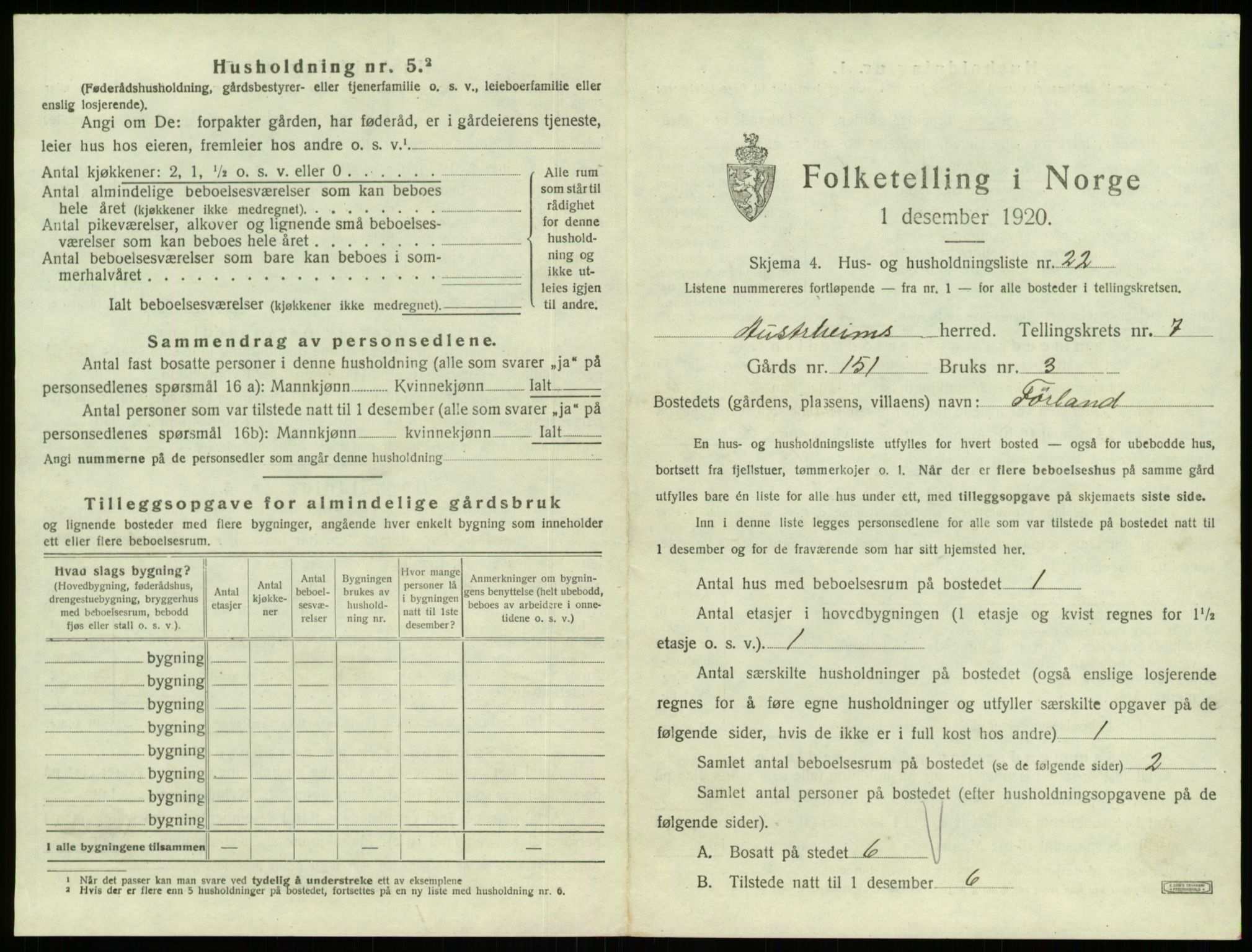 SAB, 1920 census for Austrheim, 1920, p. 381