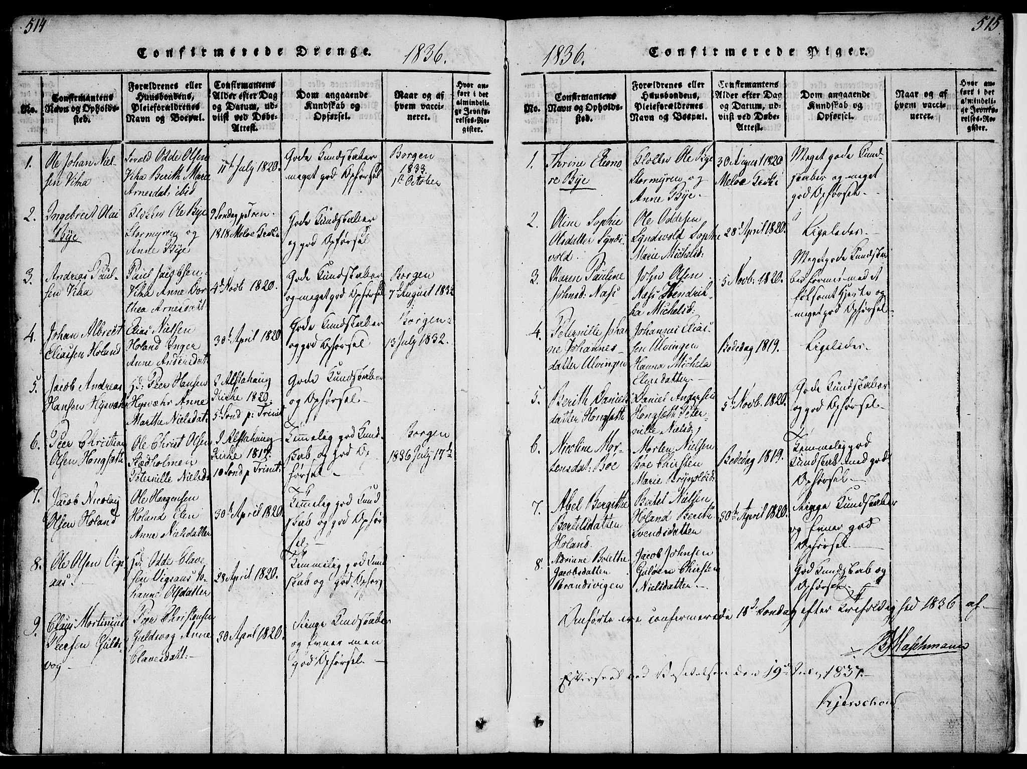 Ministerialprotokoller, klokkerbøker og fødselsregistre - Nordland, AV/SAT-A-1459/816/L0239: Parish register (official) no. 816A05, 1820-1845, p. 514-515