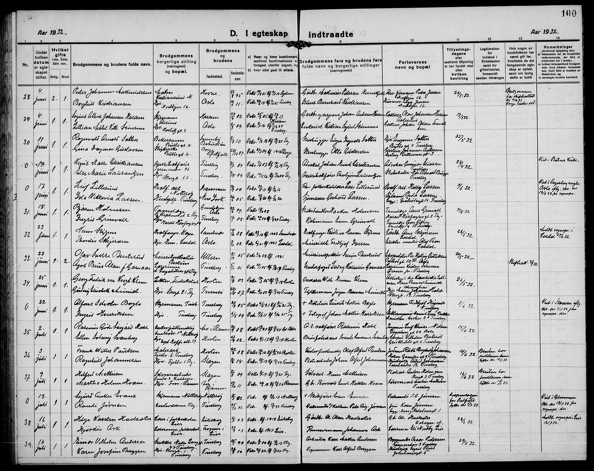 Tønsberg kirkebøker, AV/SAKO-A-330/G/Ga/L0016: Parish register (copy) no. 16, 1920-1933, p. 100