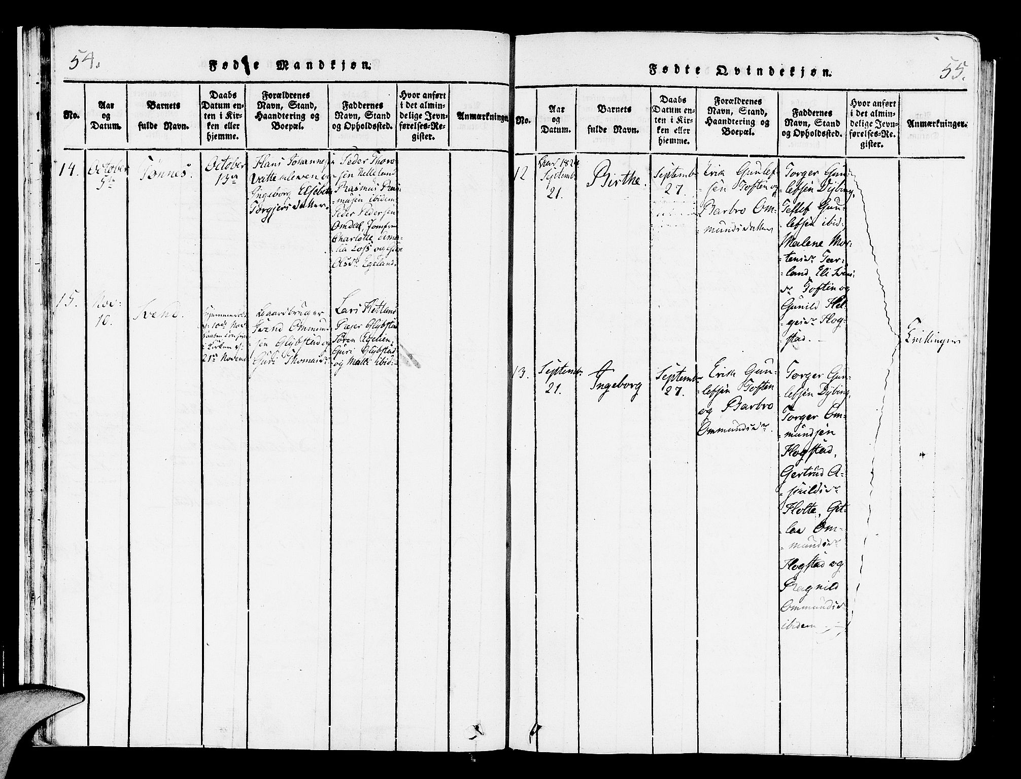 Helleland sokneprestkontor, AV/SAST-A-101810: Parish register (official) no. A 4, 1815-1834, p. 54-55