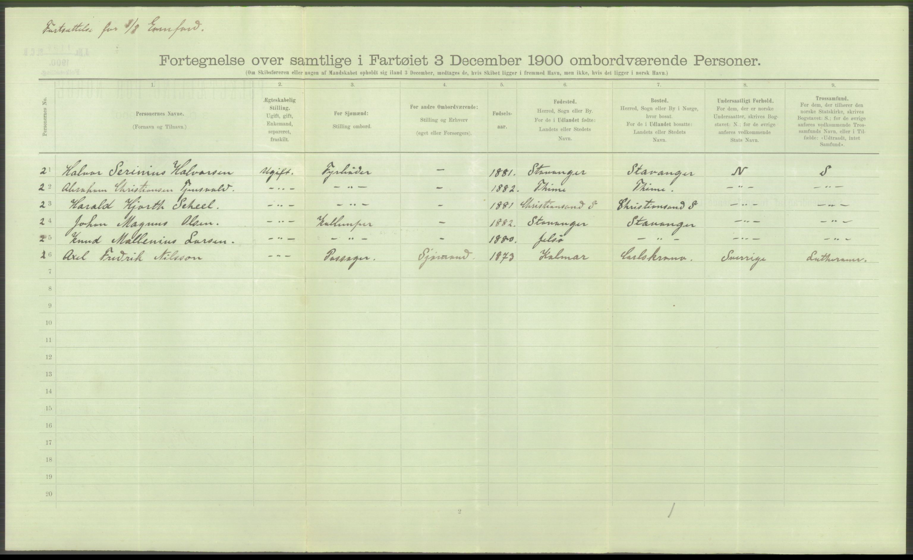 RA, 1900 Census - ship lists from ships in Norwegian harbours, harbours abroad and at sea, 1900, p. 5632