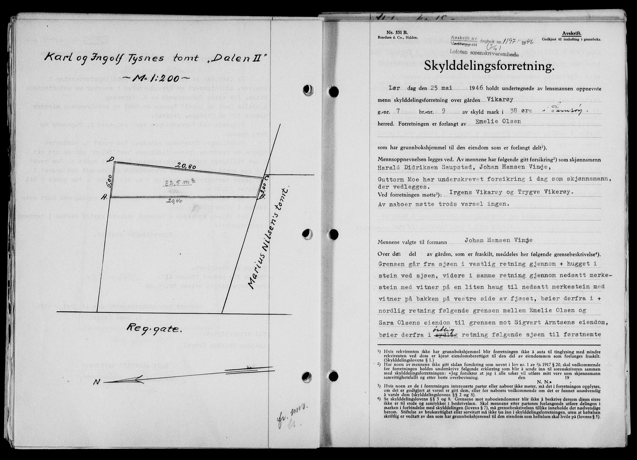 Lofoten sorenskriveri, SAT/A-0017/1/2/2C/L0014a: Mortgage book no. 14a, 1946-1946, Diary no: : 1197/1946