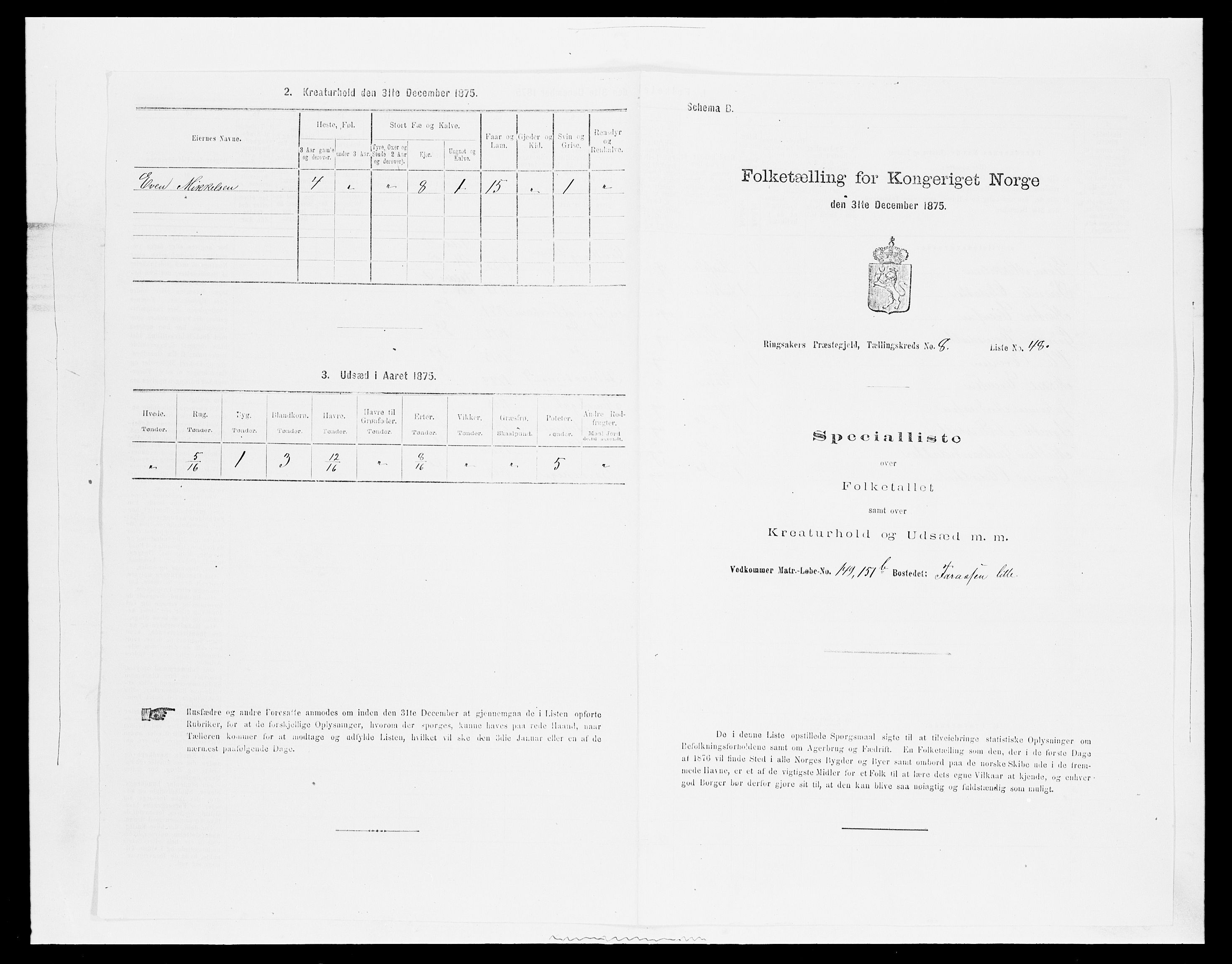 SAH, 1875 census for 0412P Ringsaker, 1875, p. 1722