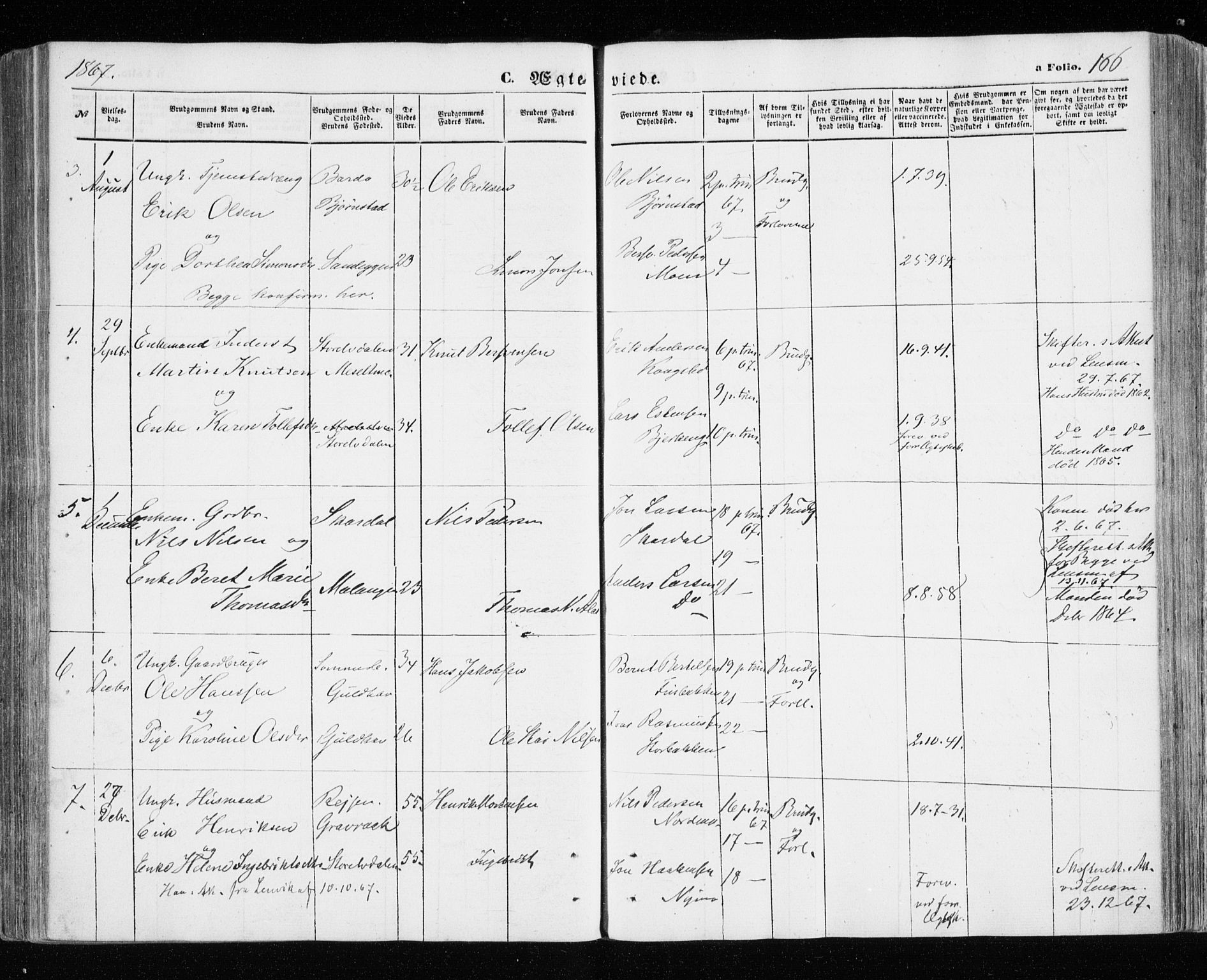 Målselv sokneprestembete, SATØ/S-1311/G/Ga/Gaa/L0004kirke: Parish register (official) no. 4, 1863-1872, p. 166