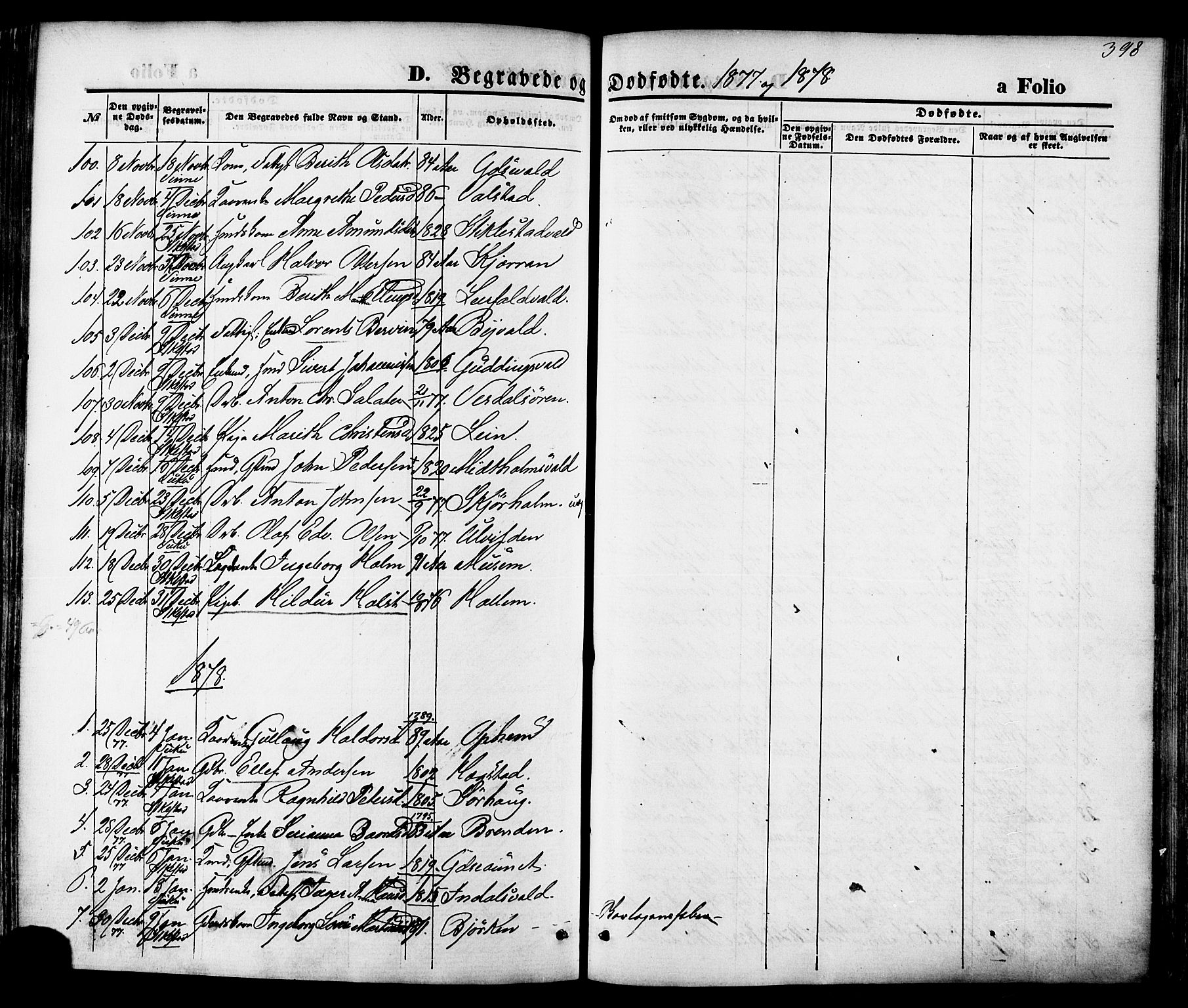 Ministerialprotokoller, klokkerbøker og fødselsregistre - Nord-Trøndelag, SAT/A-1458/723/L0242: Parish register (official) no. 723A11, 1870-1880, p. 398