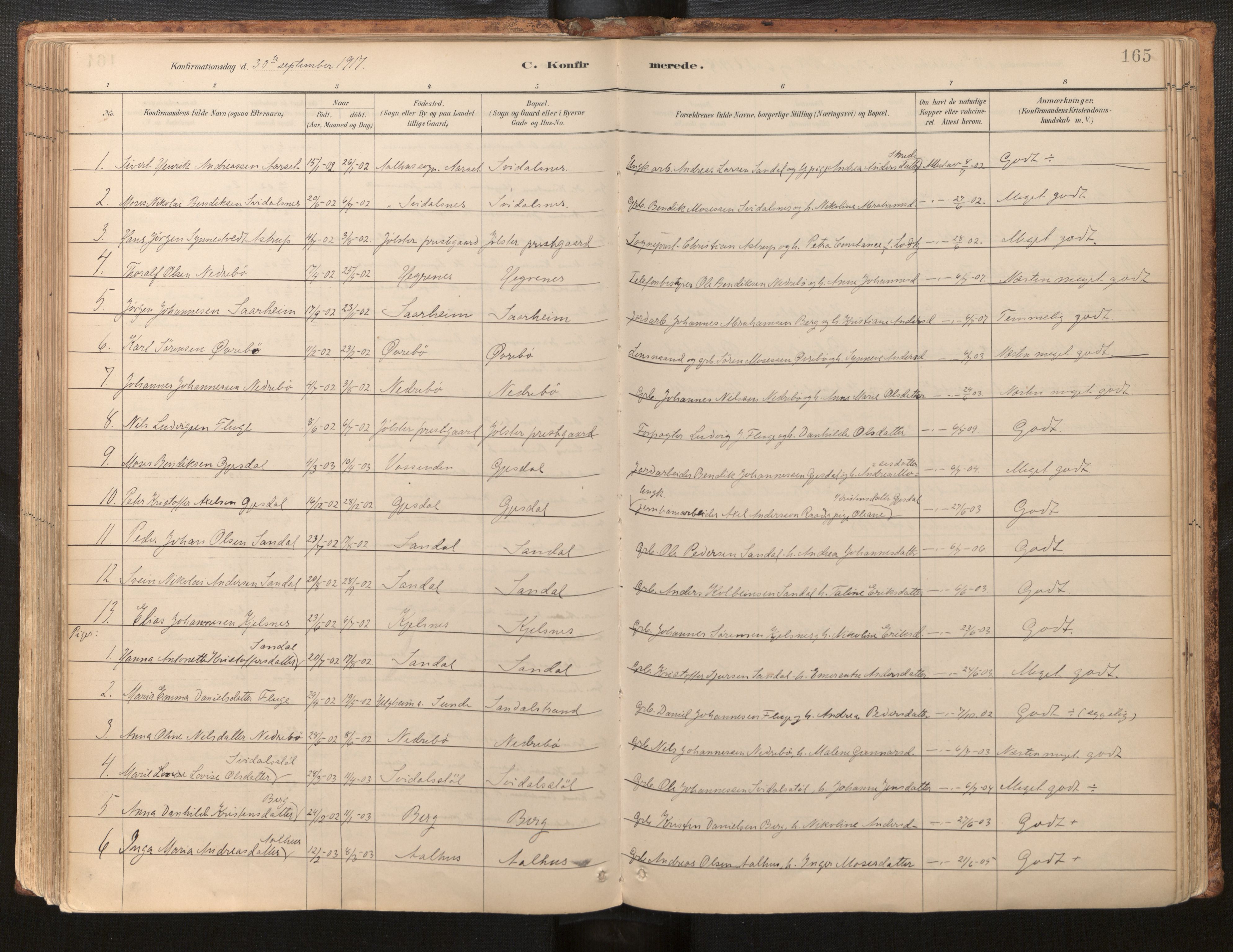 Jølster sokneprestembete, AV/SAB-A-80701/H/Haa/Haab/L0001: Parish register (official) no. B 1, 1882-1930, p. 165