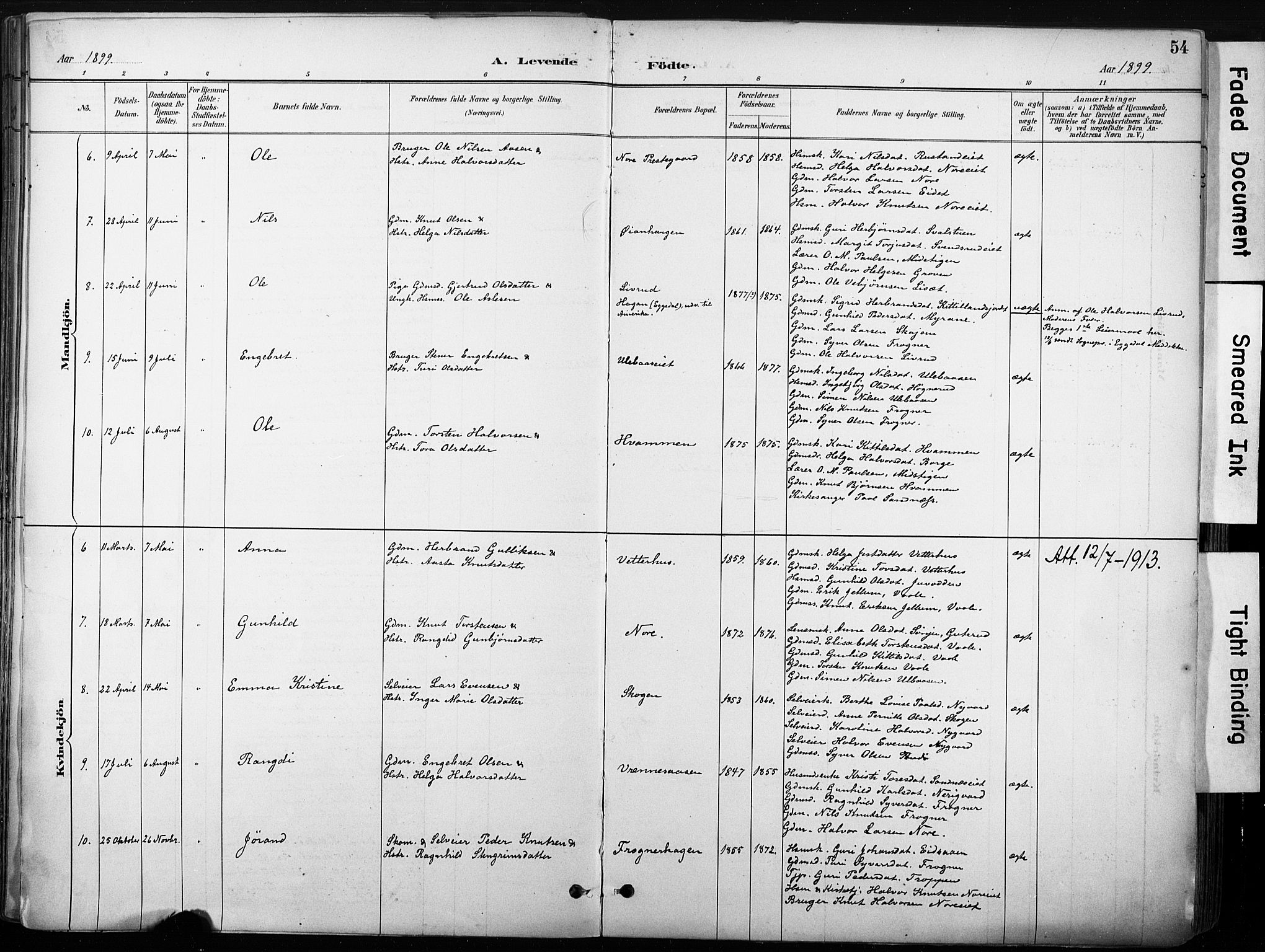 Nore kirkebøker, AV/SAKO-A-238/F/Fb/L0002: Parish register (official) no. II 2, 1886-1906, p. 54