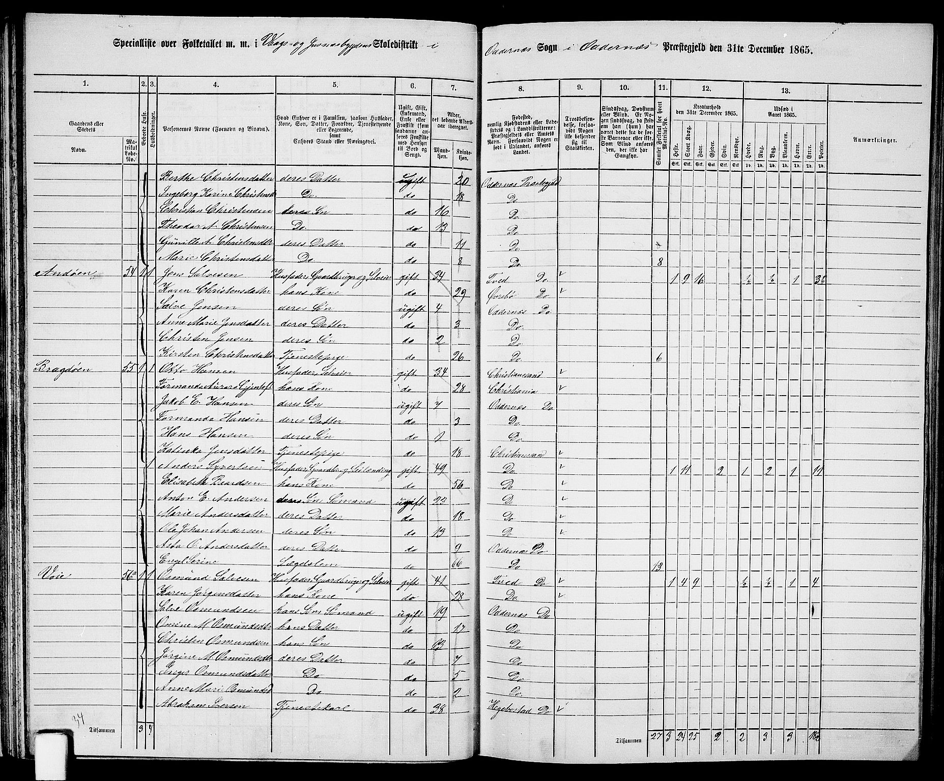 RA, 1865 census for Oddernes, 1865, p. 40