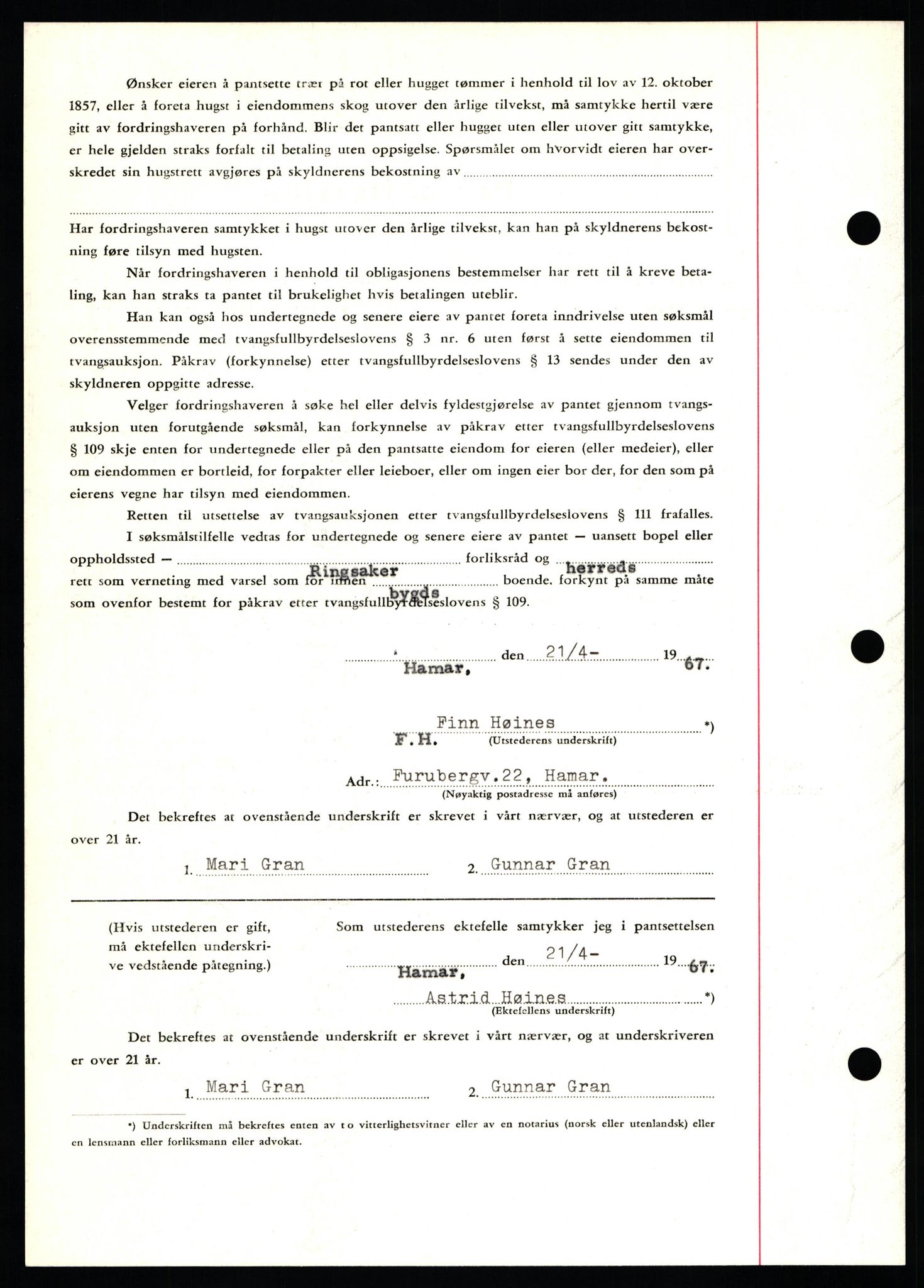 Nord-Hedmark sorenskriveri, SAH/TING-012/H/Hb/Hbf/L0071: Mortgage book no. B71, 1967-1967, Diary no: : 1925/1967