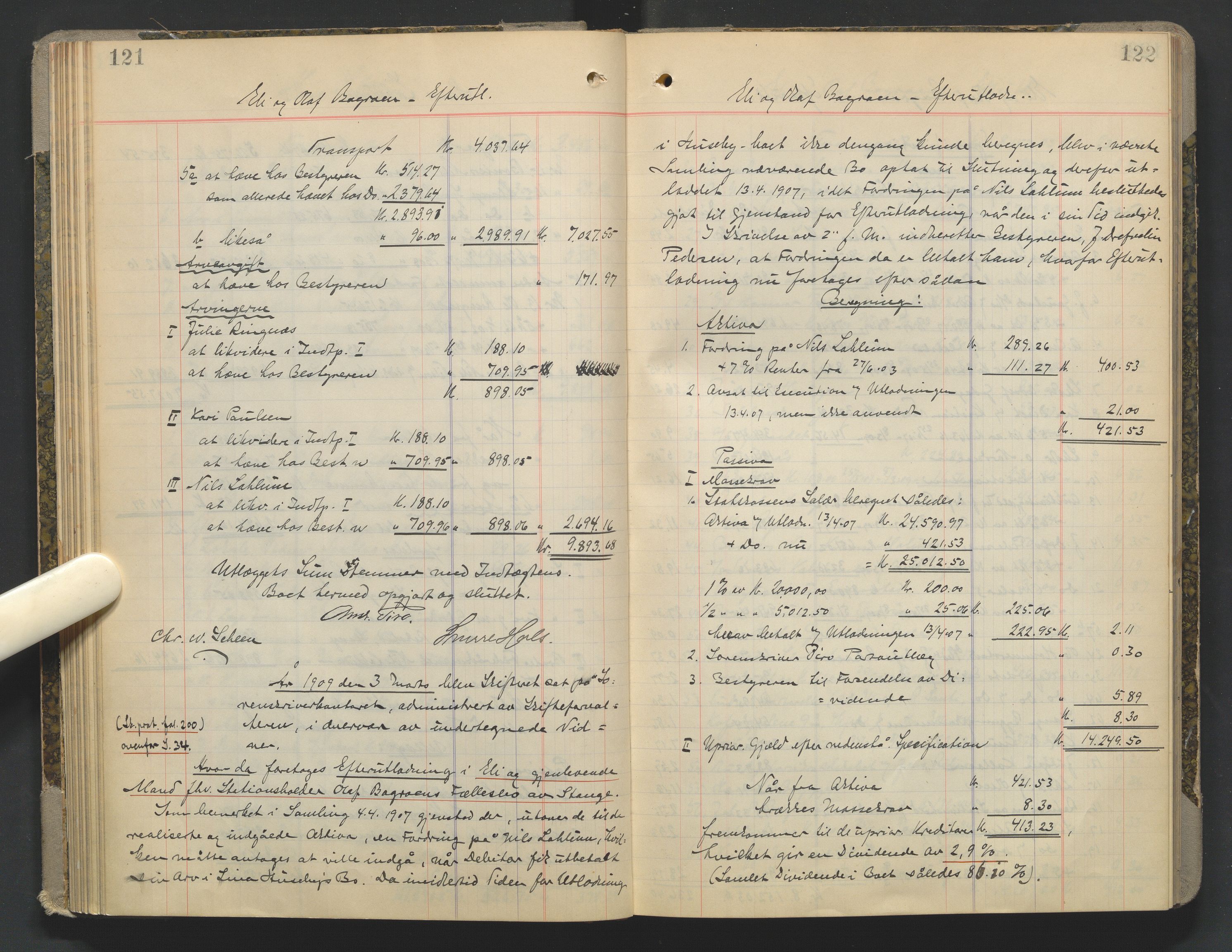 Sør-Hedmark sorenskriveri, AV/SAH-TING-014/J/Ja/Jad/L0003: Skifteutlodningsprotokoll - landet, 1906-1914, p. 121-122