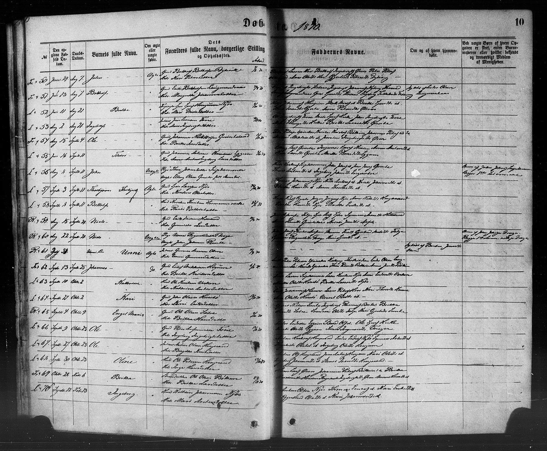 Leikanger sokneprestembete, AV/SAB-A-81001/H/Haa/Haaa/L0009: Parish register (official) no. A 9, 1869-1888, p. 10