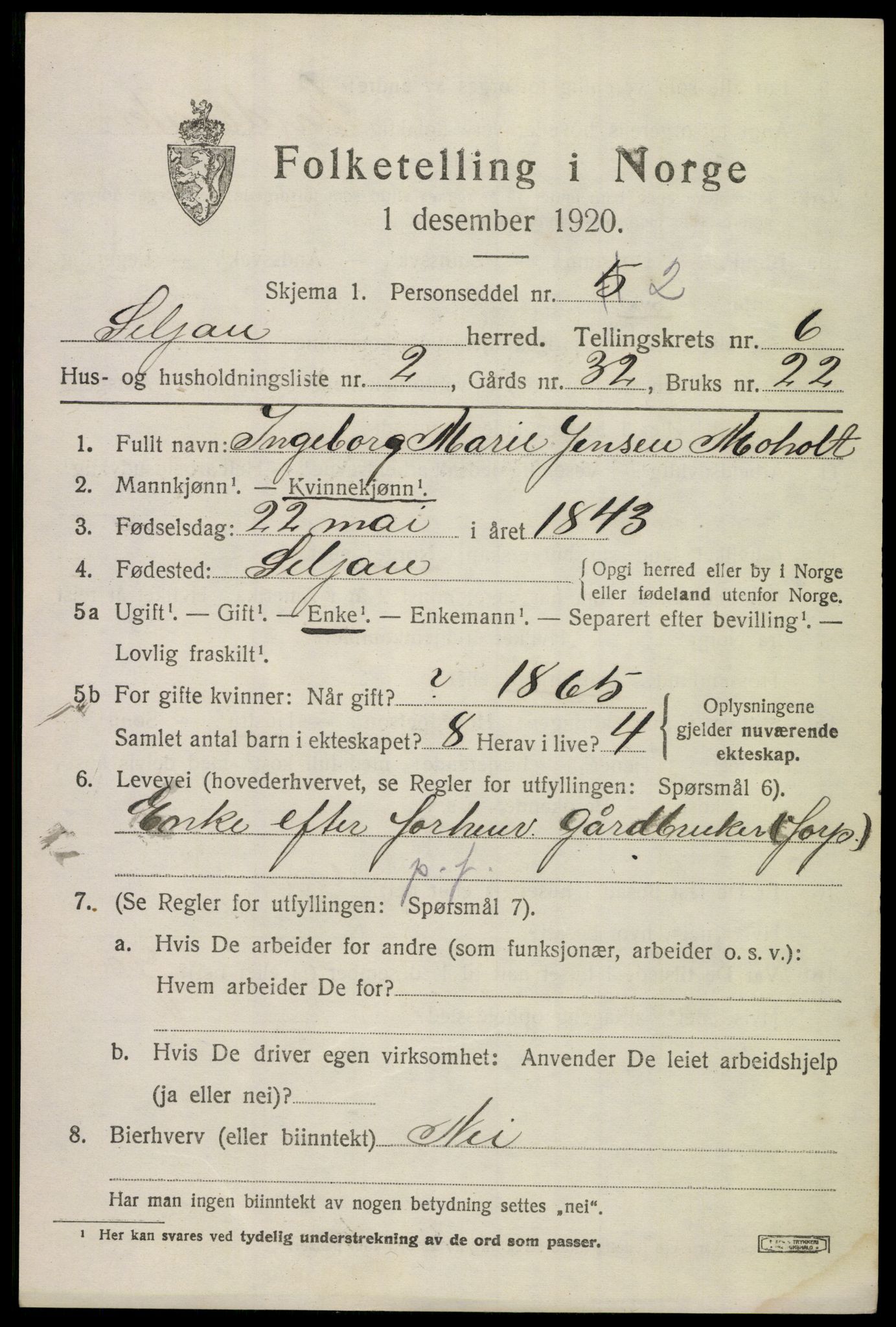 SAKO, 1920 census for Siljan, 1920, p. 2879