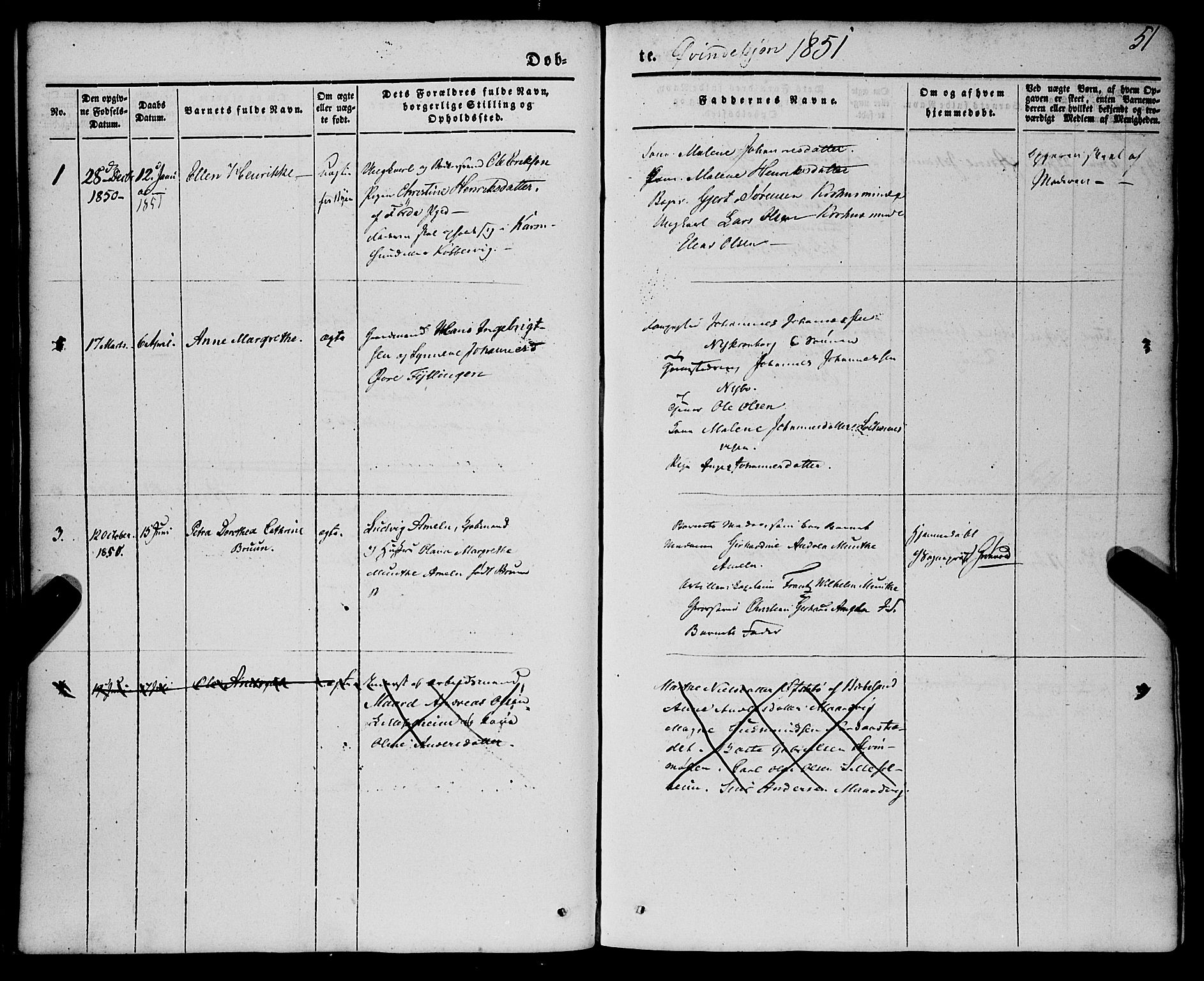 St. Jørgens hospital og Årstad sokneprestembete, AV/SAB-A-99934: Parish register (official) no. A 4, 1844-1863, p. 51